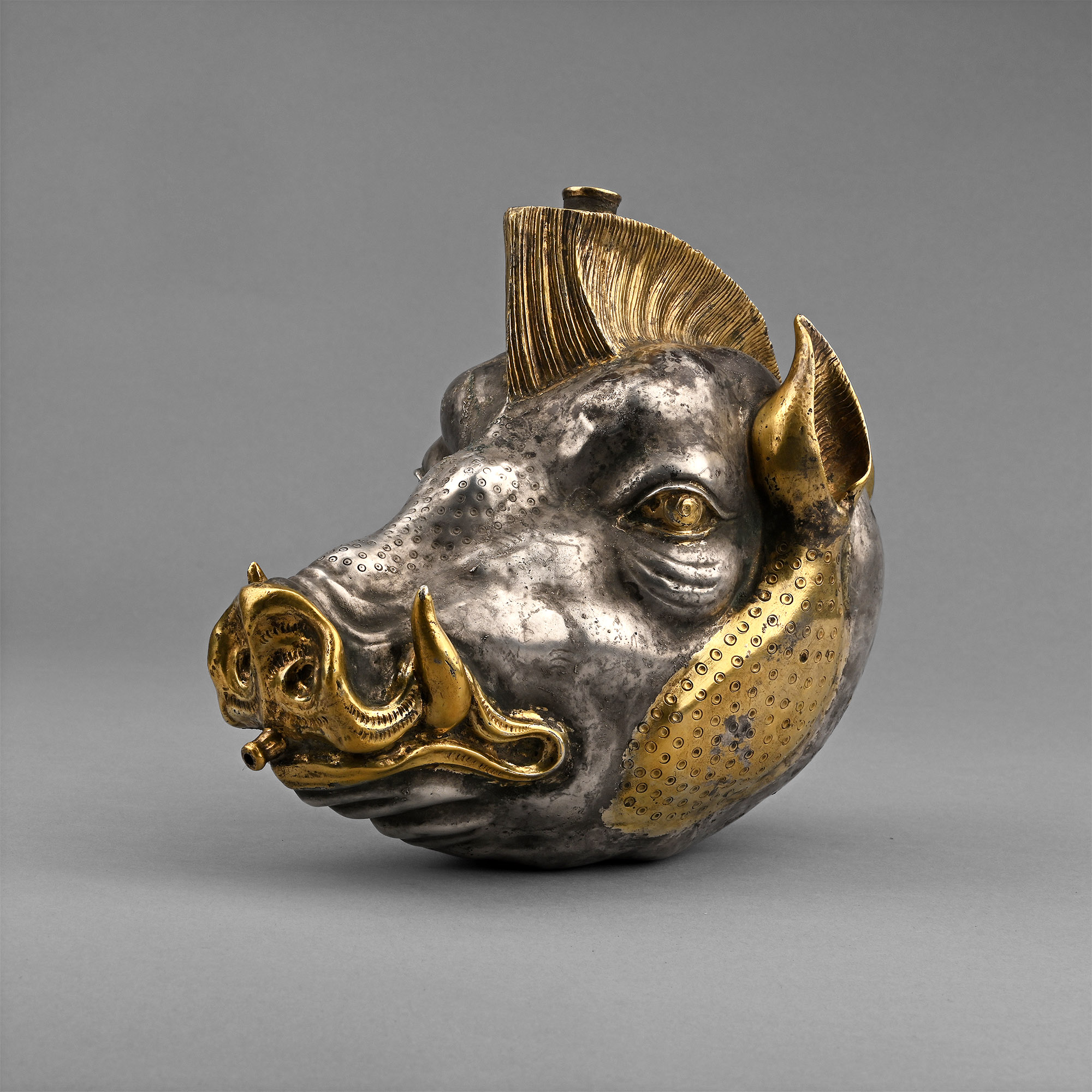 Large Sogdian Silver-Gilt Wild Boar Rhyton