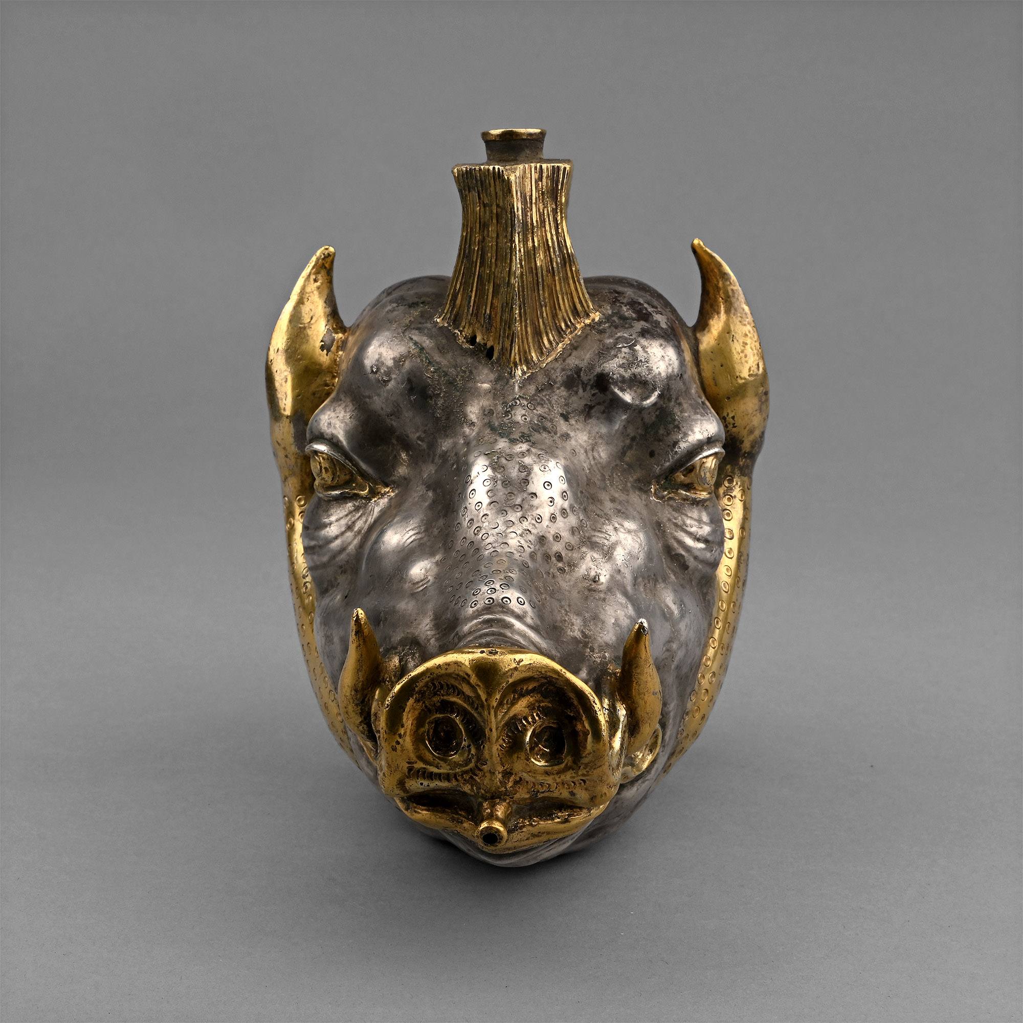 Large Sogdian Silver-Gilt Wild Boar Rhyton
