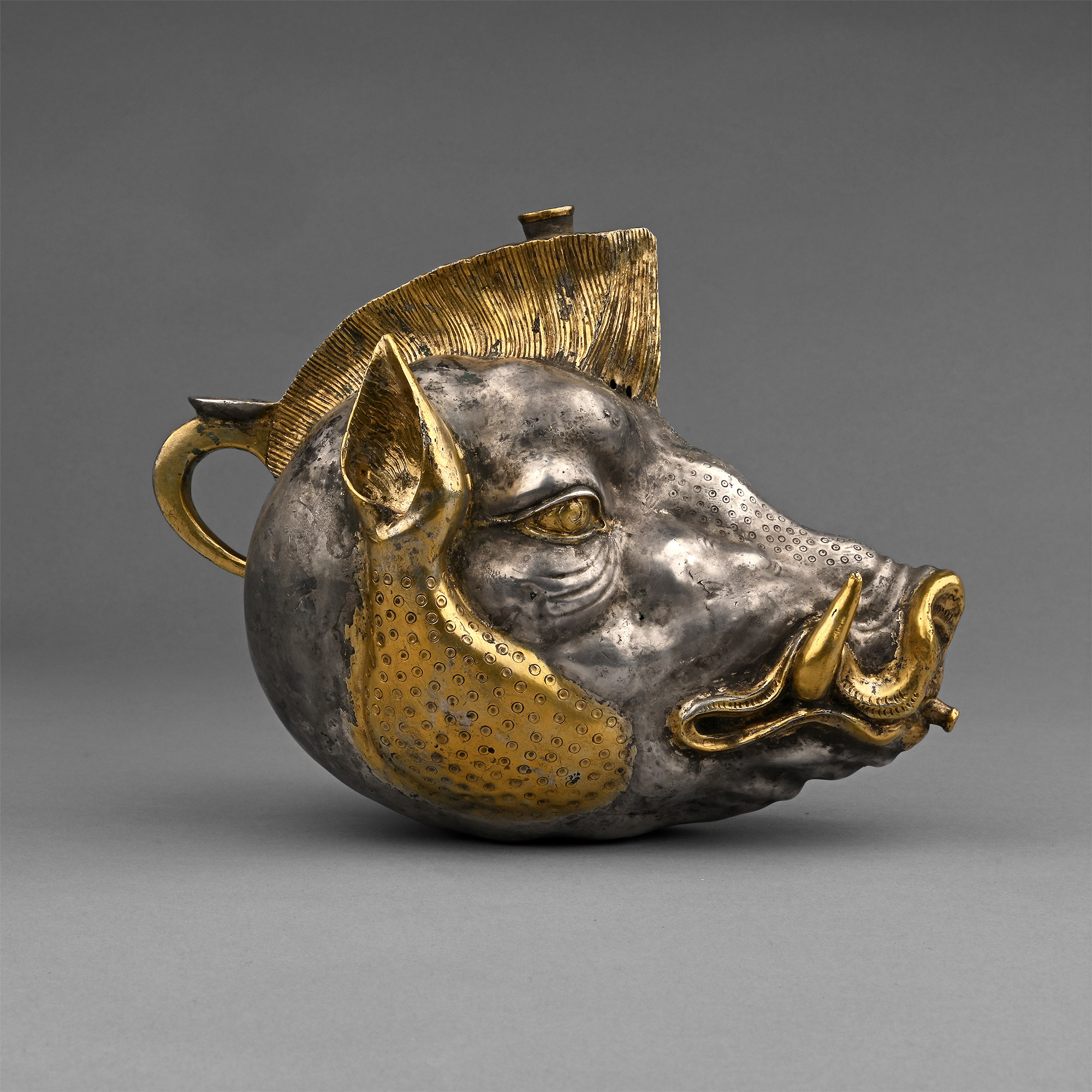Large Sogdian Silver-Gilt Wild Boar Rhyton
