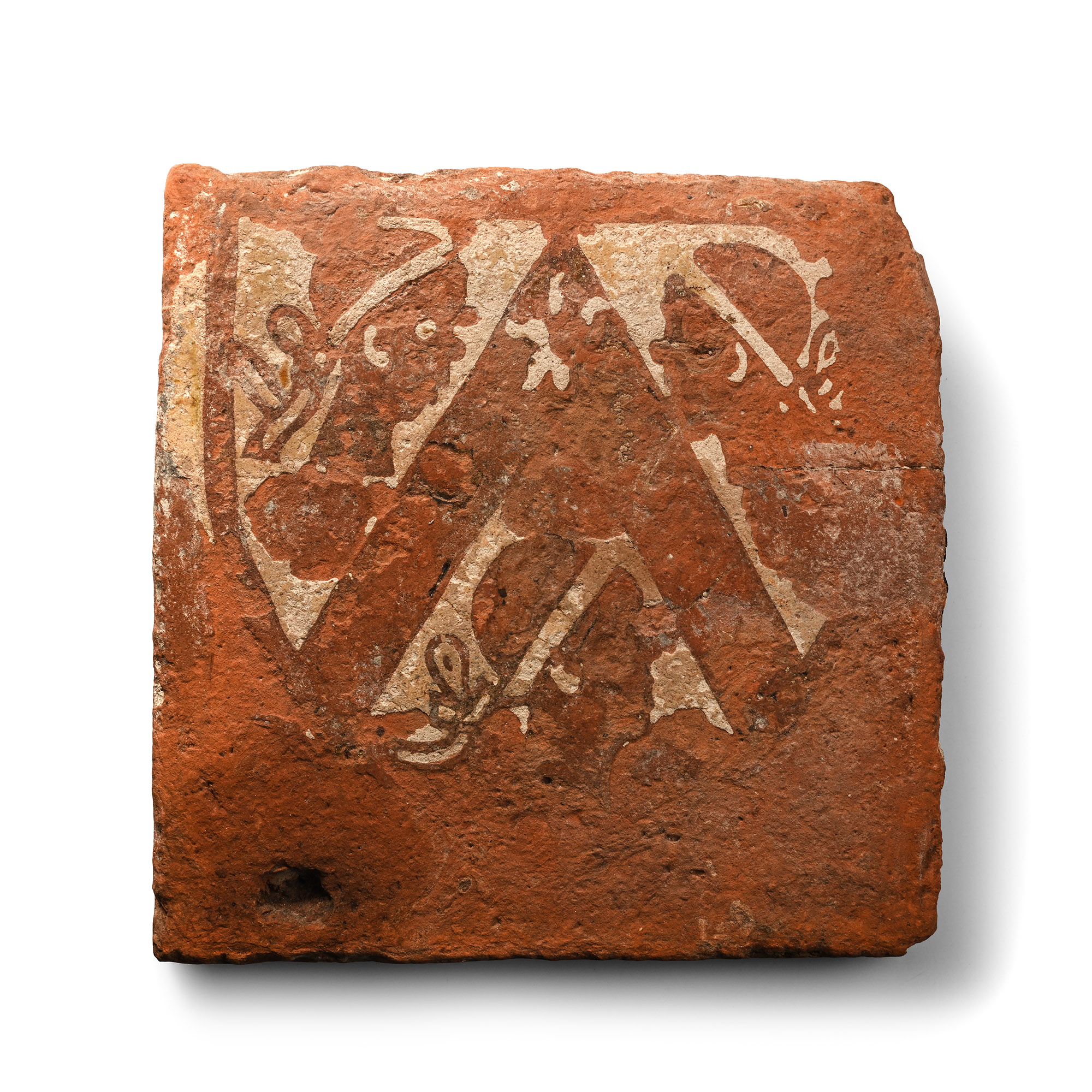 Large Medieval Heraldic Tile with the Heads of Three Africans within a Shield