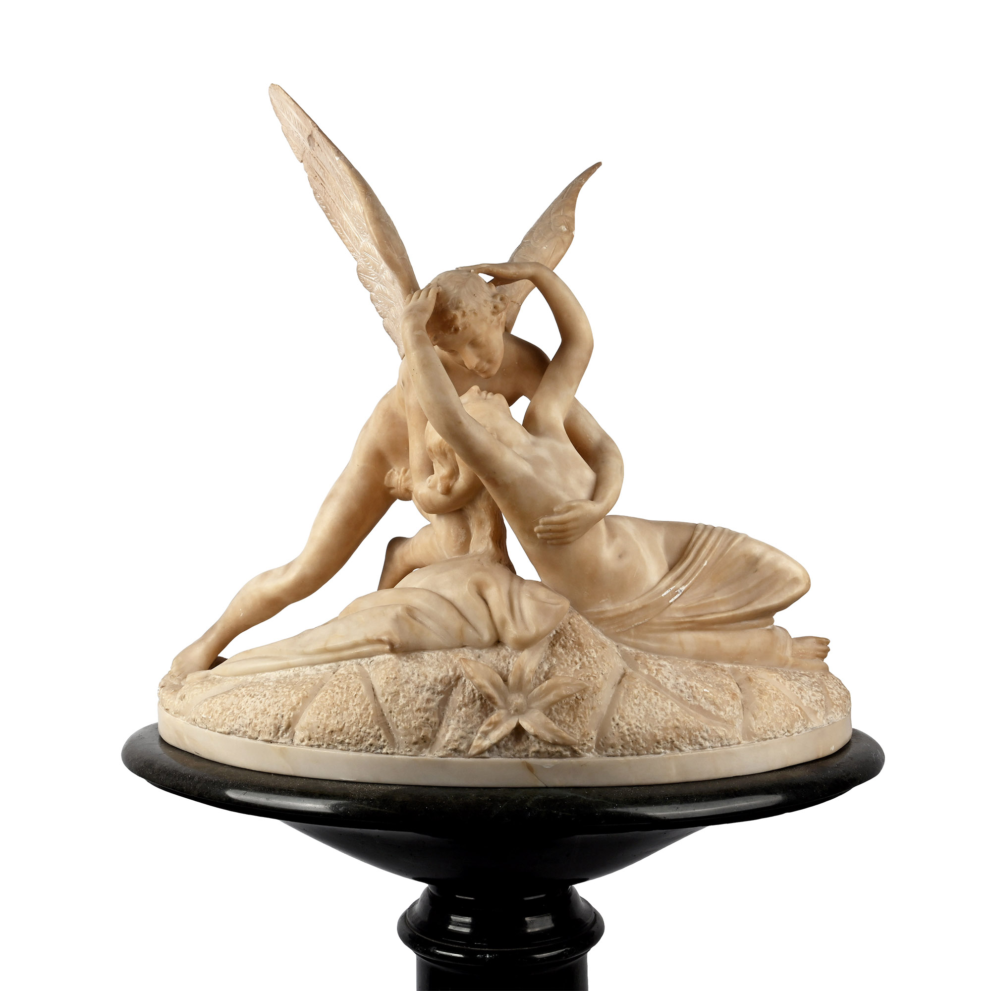 Marble Statue of Psyche and Cupid after Antonio Canova on a Marble Pedestal