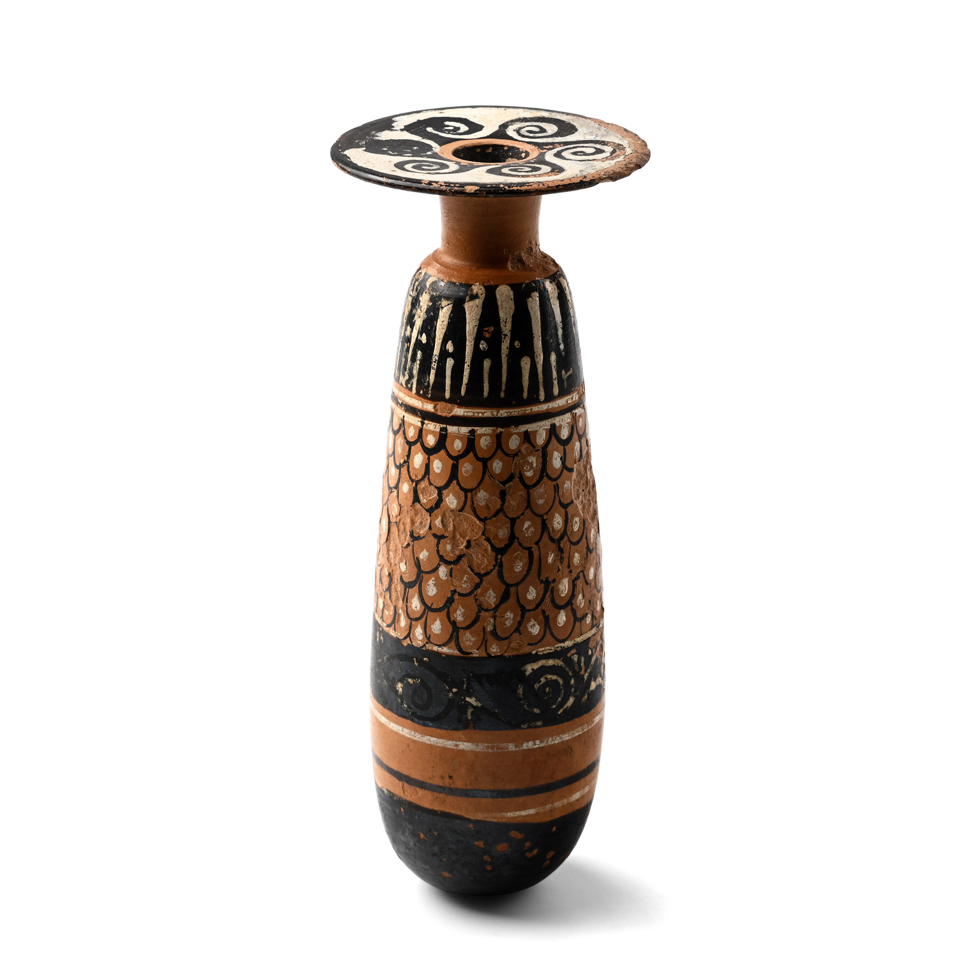 Greek Black-Figure Alabastron with Fish Scale Pattern, Possibly Attributed to the Bulas Group