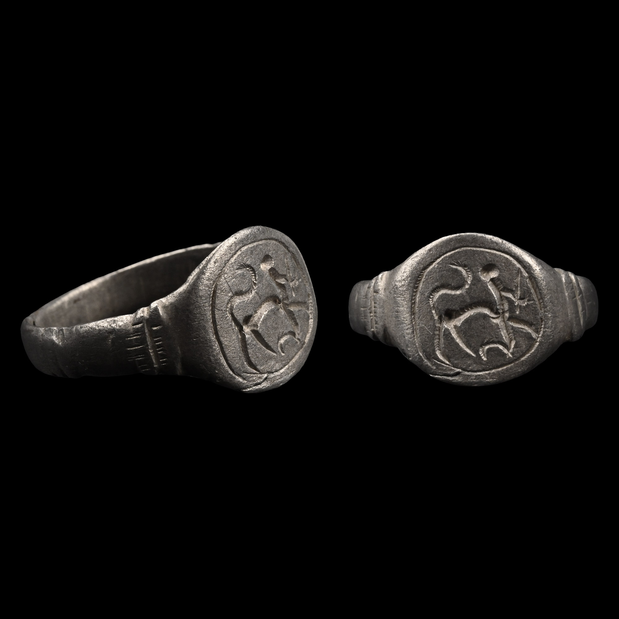 Medieval Silver Ring with Centaur