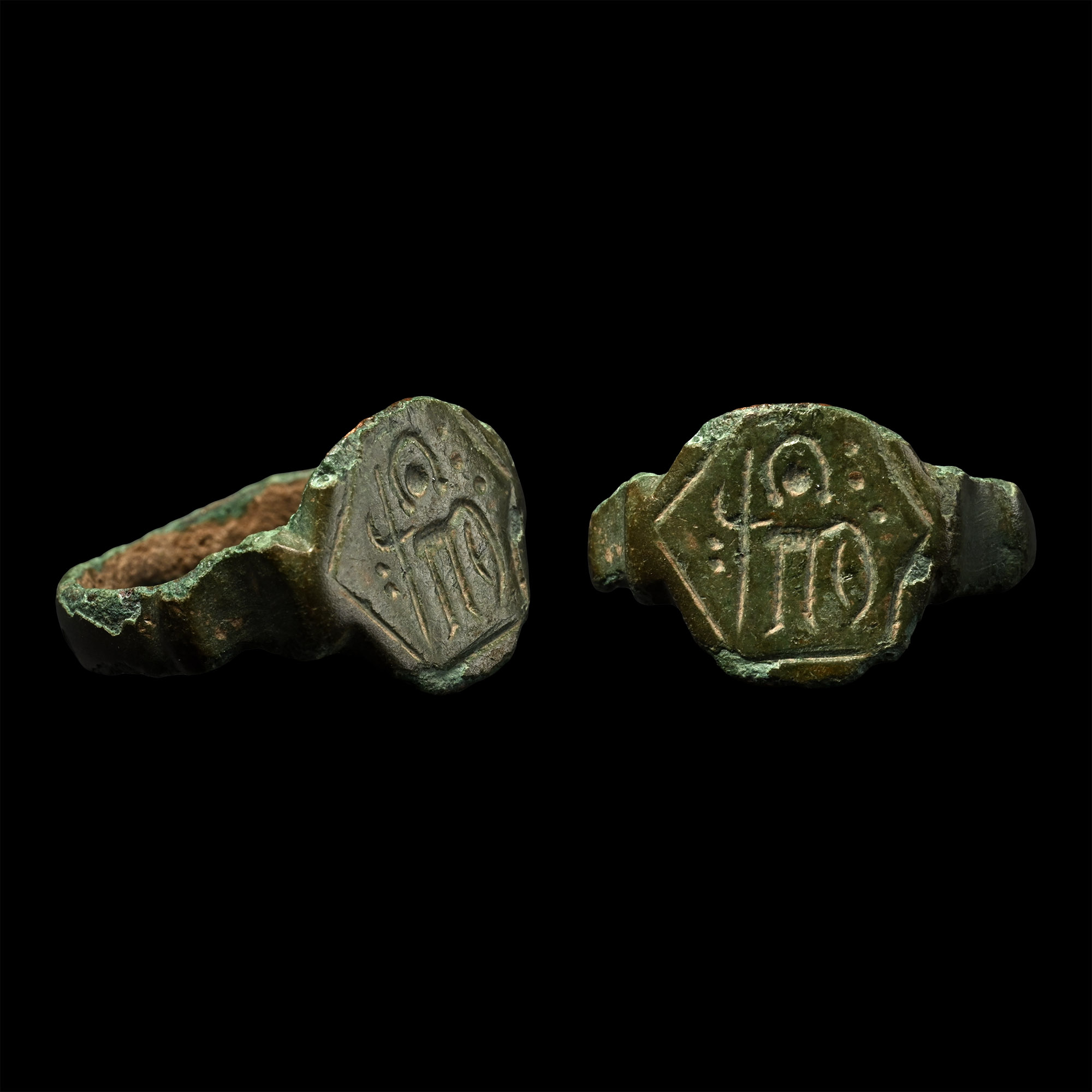 Byzantine Bronze Ring with Warrior Saint