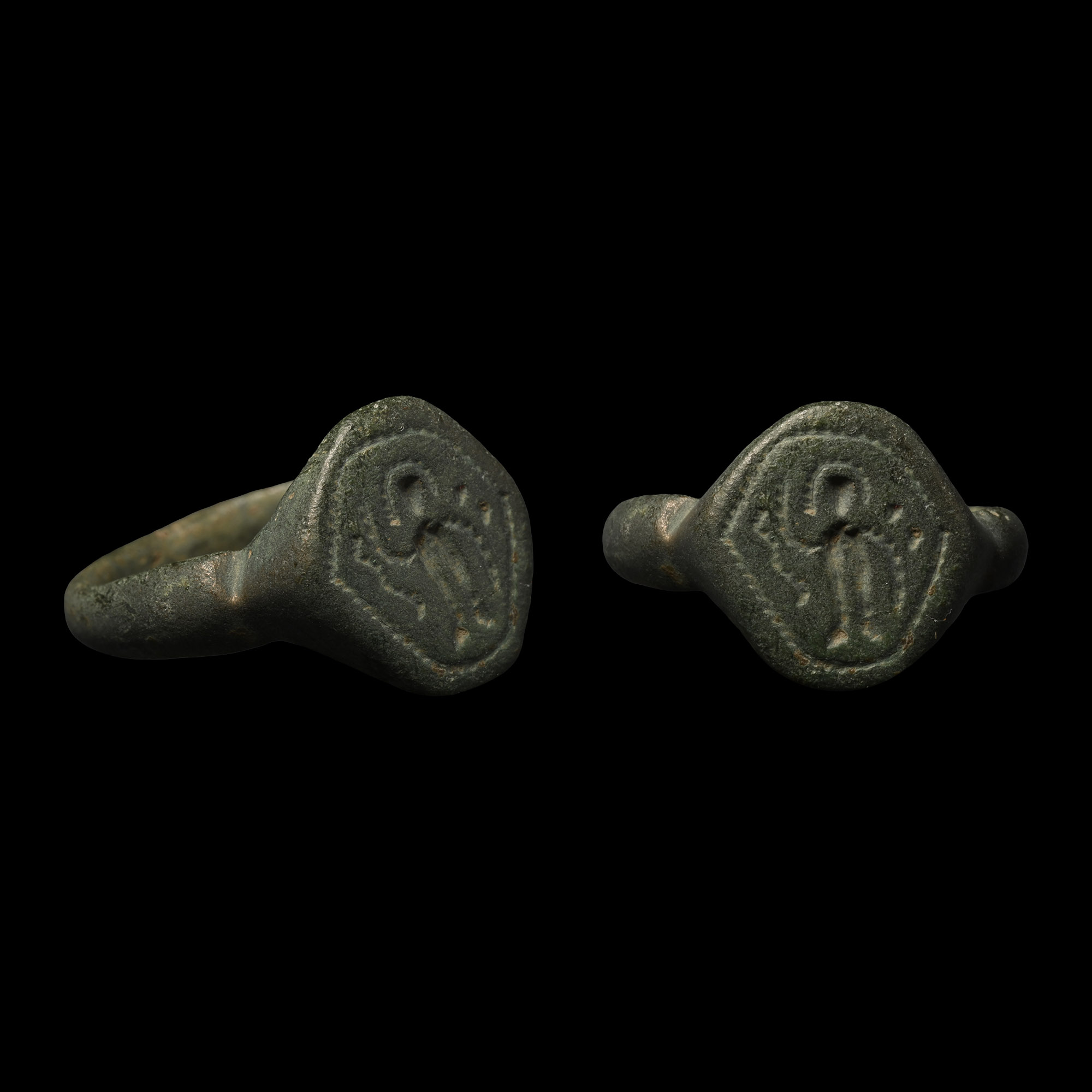 Byzantine Bronze Ring with Warrior Saint
