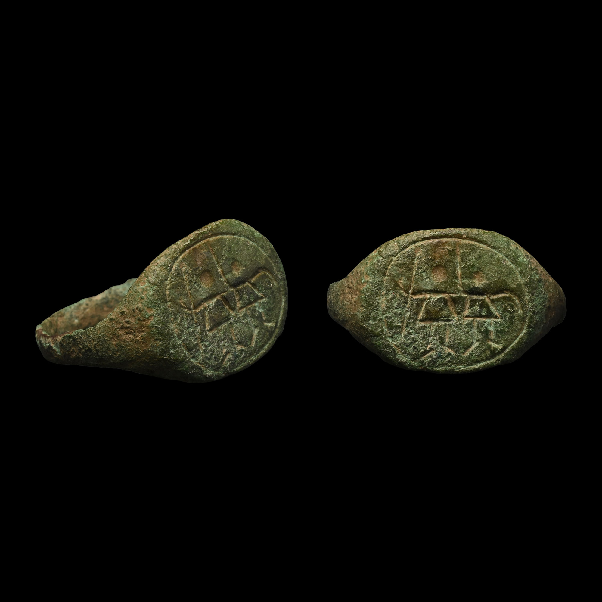Byzantine Bronze Ring with Warrior Saints