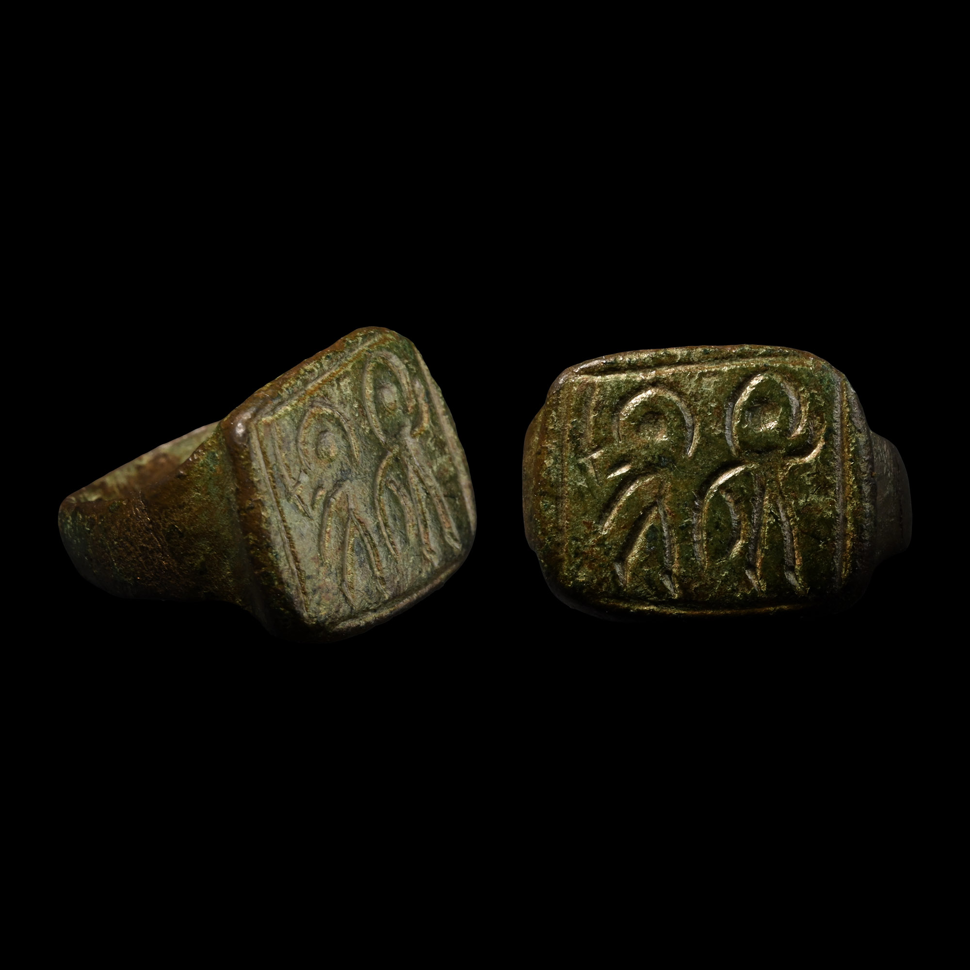Byzantine Bronze Ring with Warrior Saints