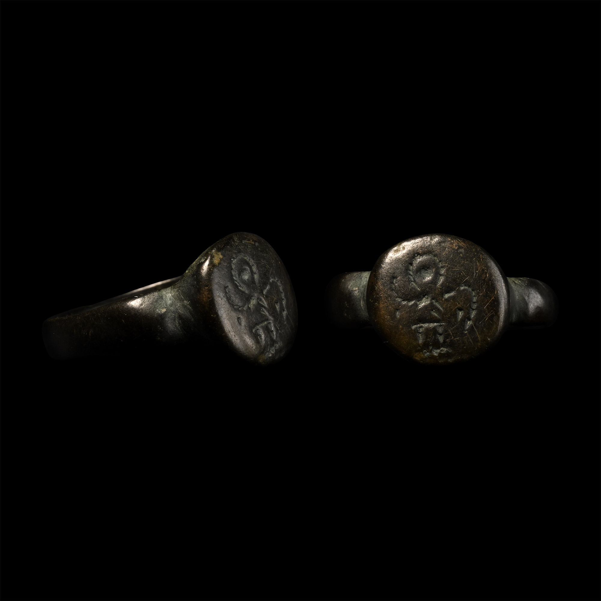 Byzantine Bronze Ring with Warrior Saint