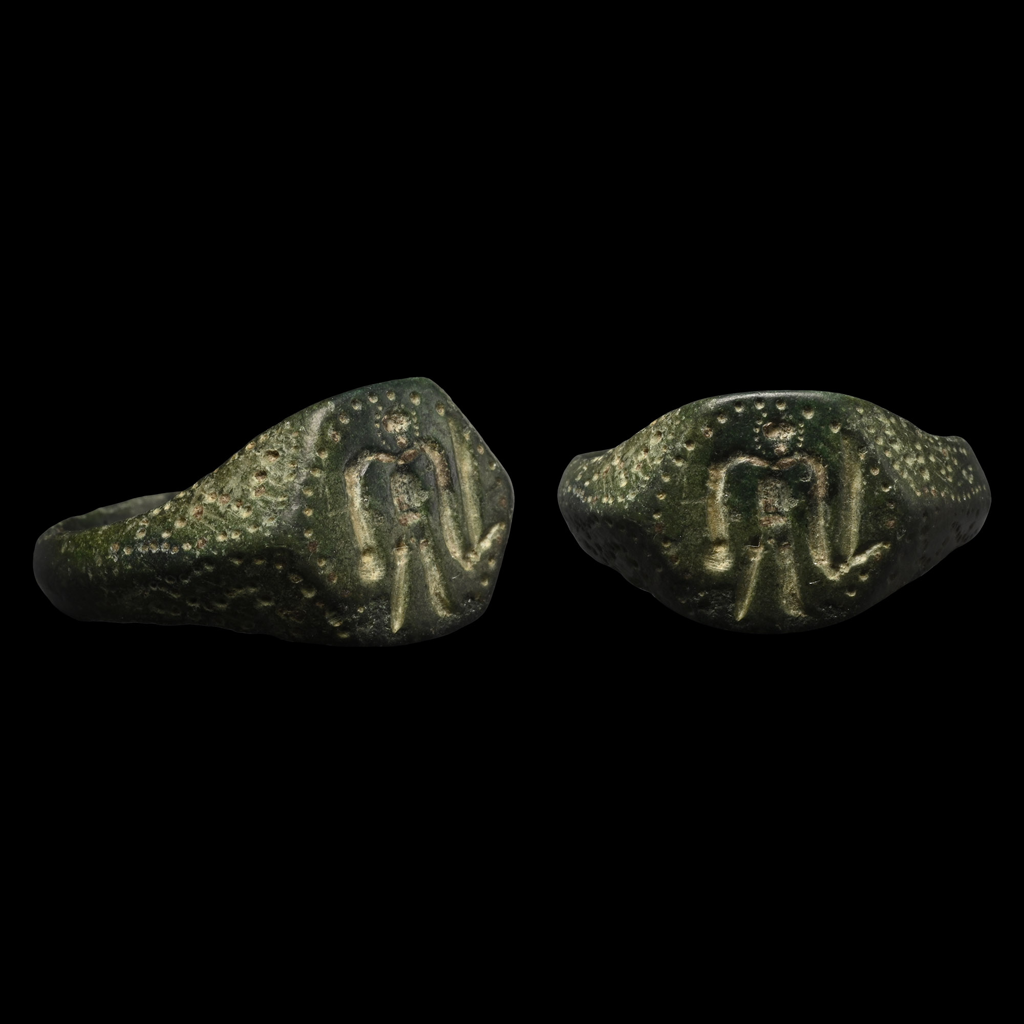 Medieval Bronze Ring with Warrior