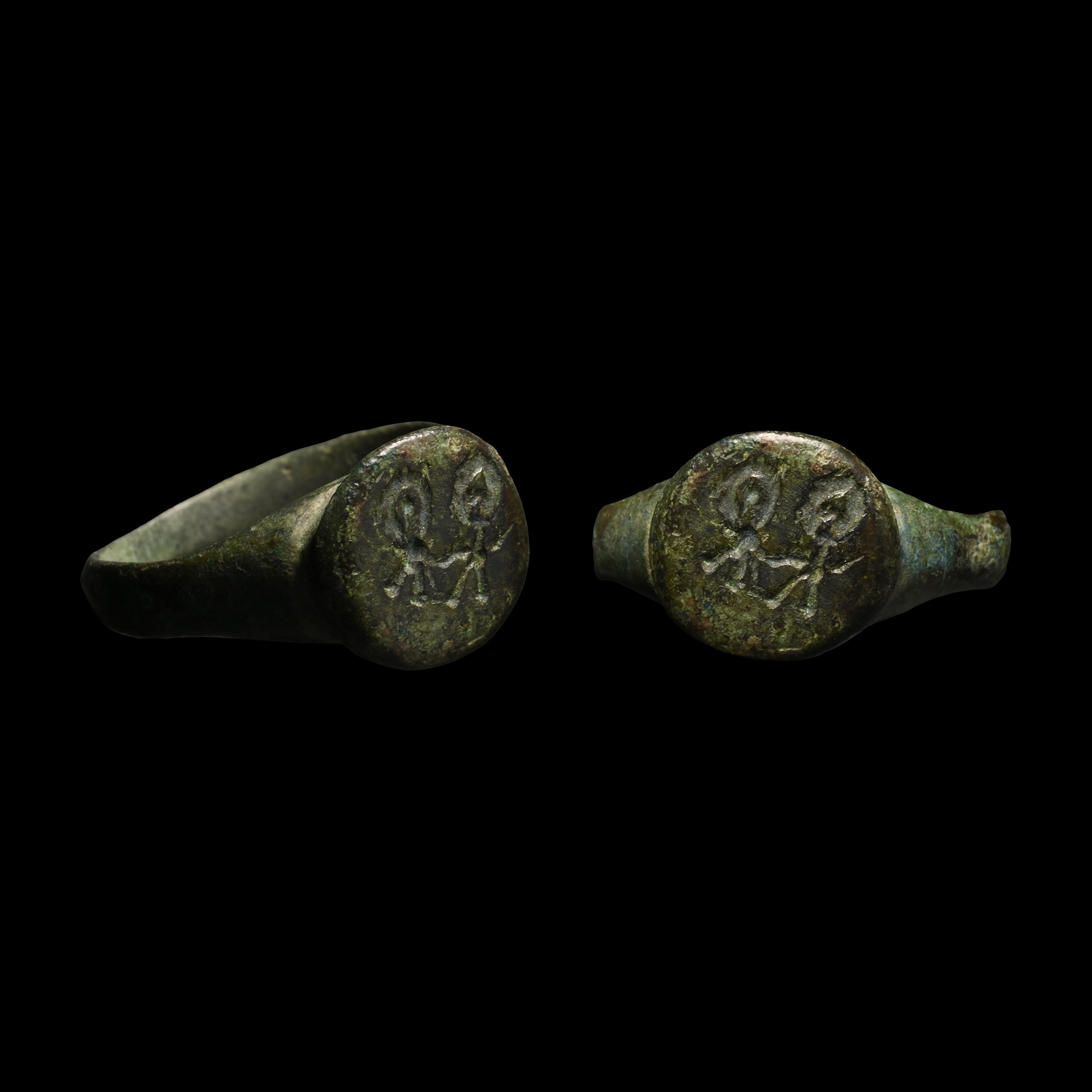 Byzantine Bronze Ring with Warrior Saints