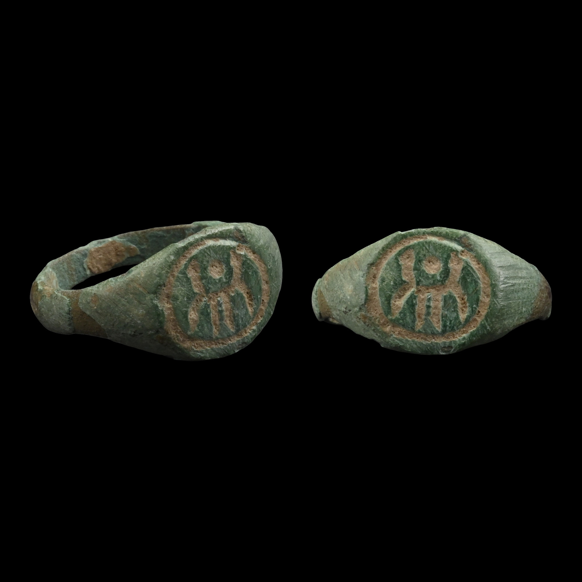 Medieval Bronze Ring with Warrior