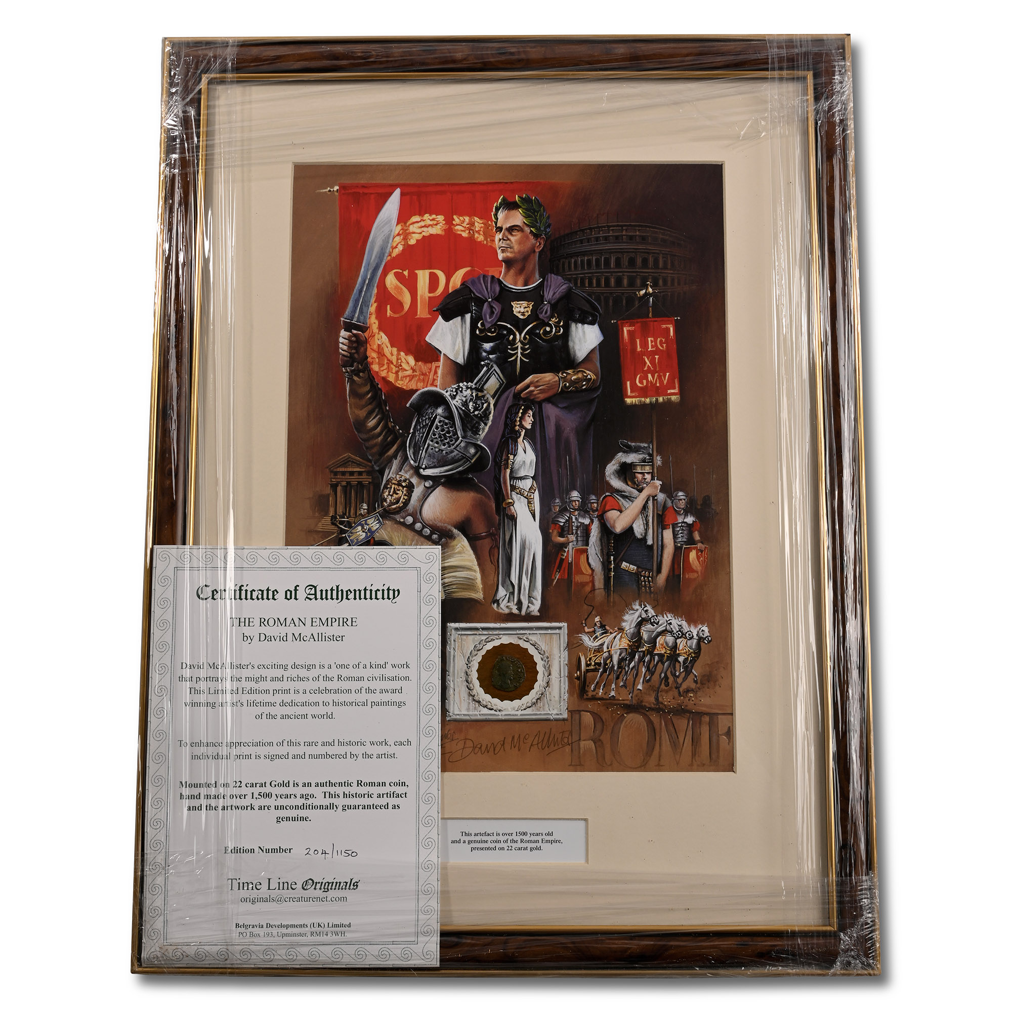 Bronze Roman Coin and Framed Limited Edition Print