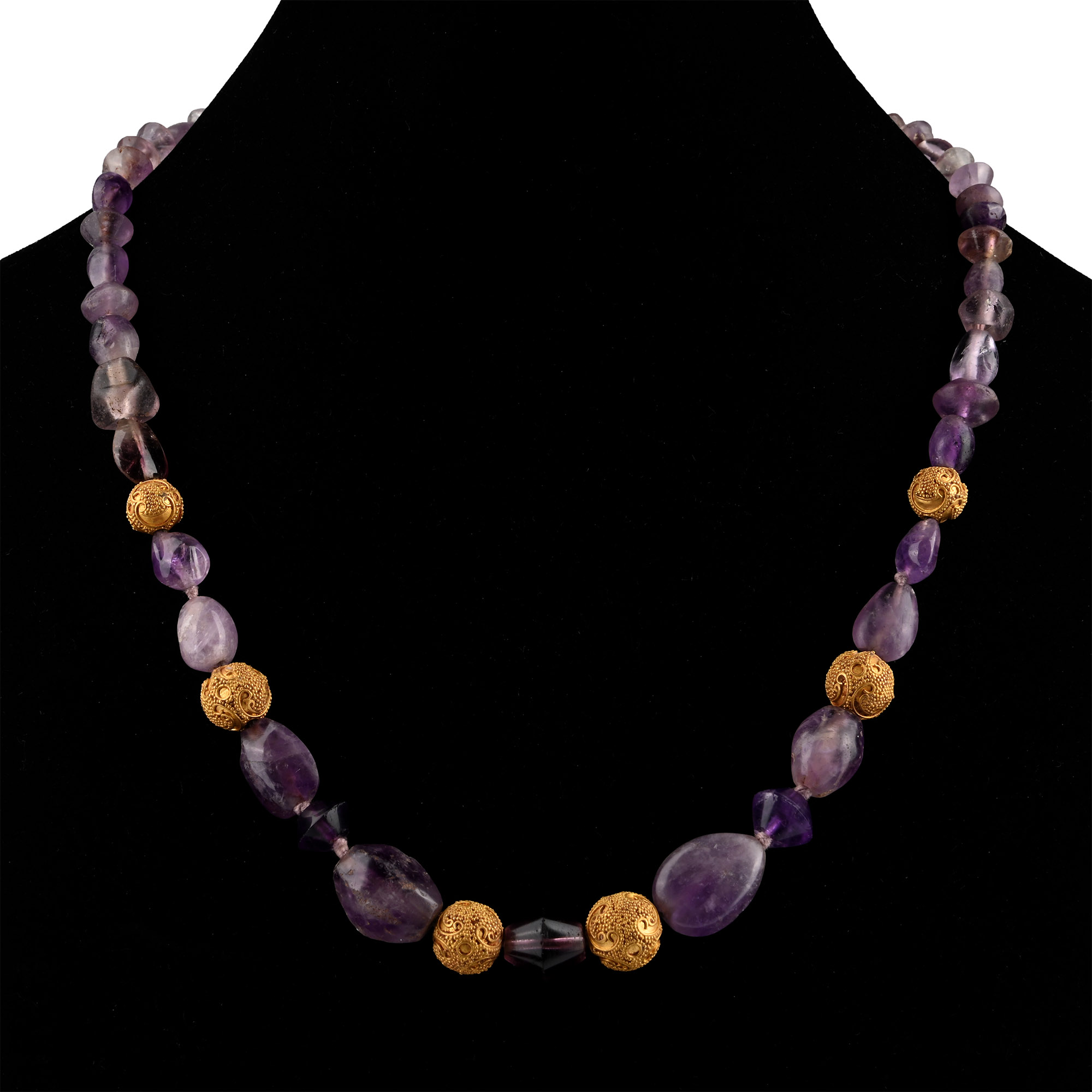 Western Asiatic Amethyst Bead Necklace with Gold Beads