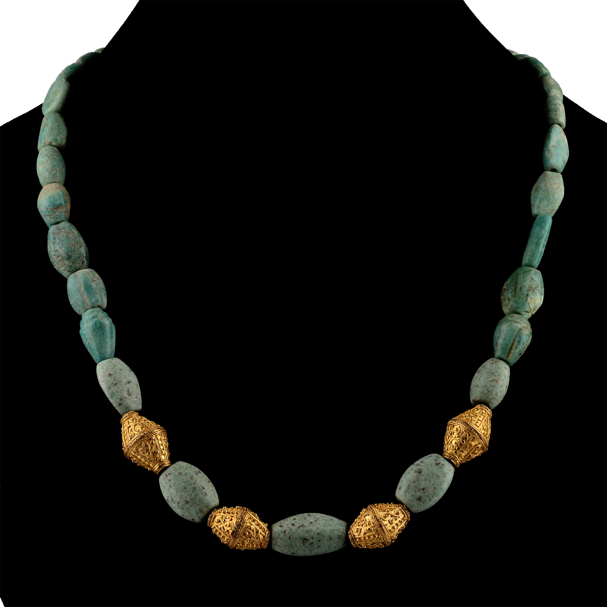 Greek Turquoise Bead Necklace with Gold Beads