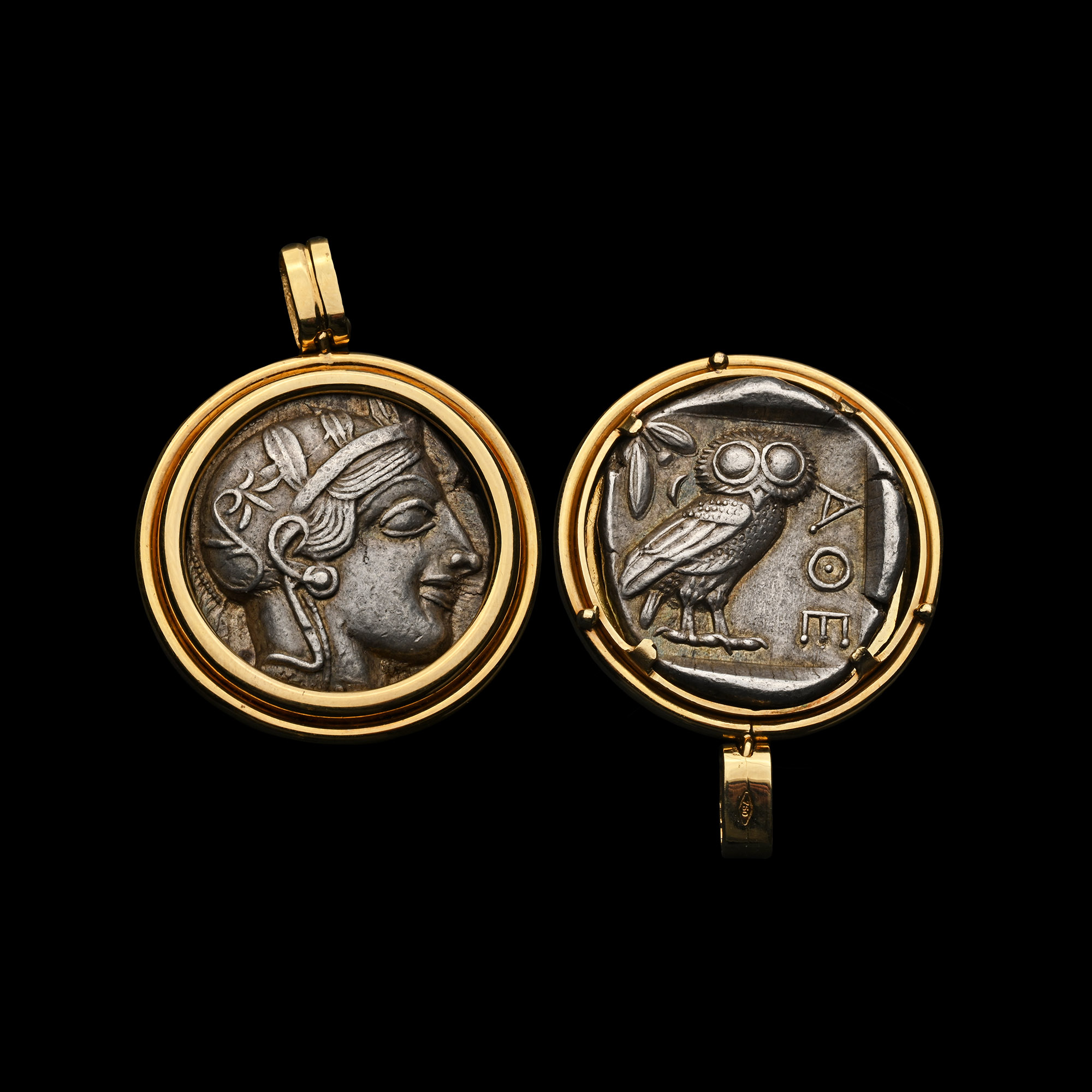 Greek Silver Tetradrachm of Athens in Gold Pendant
