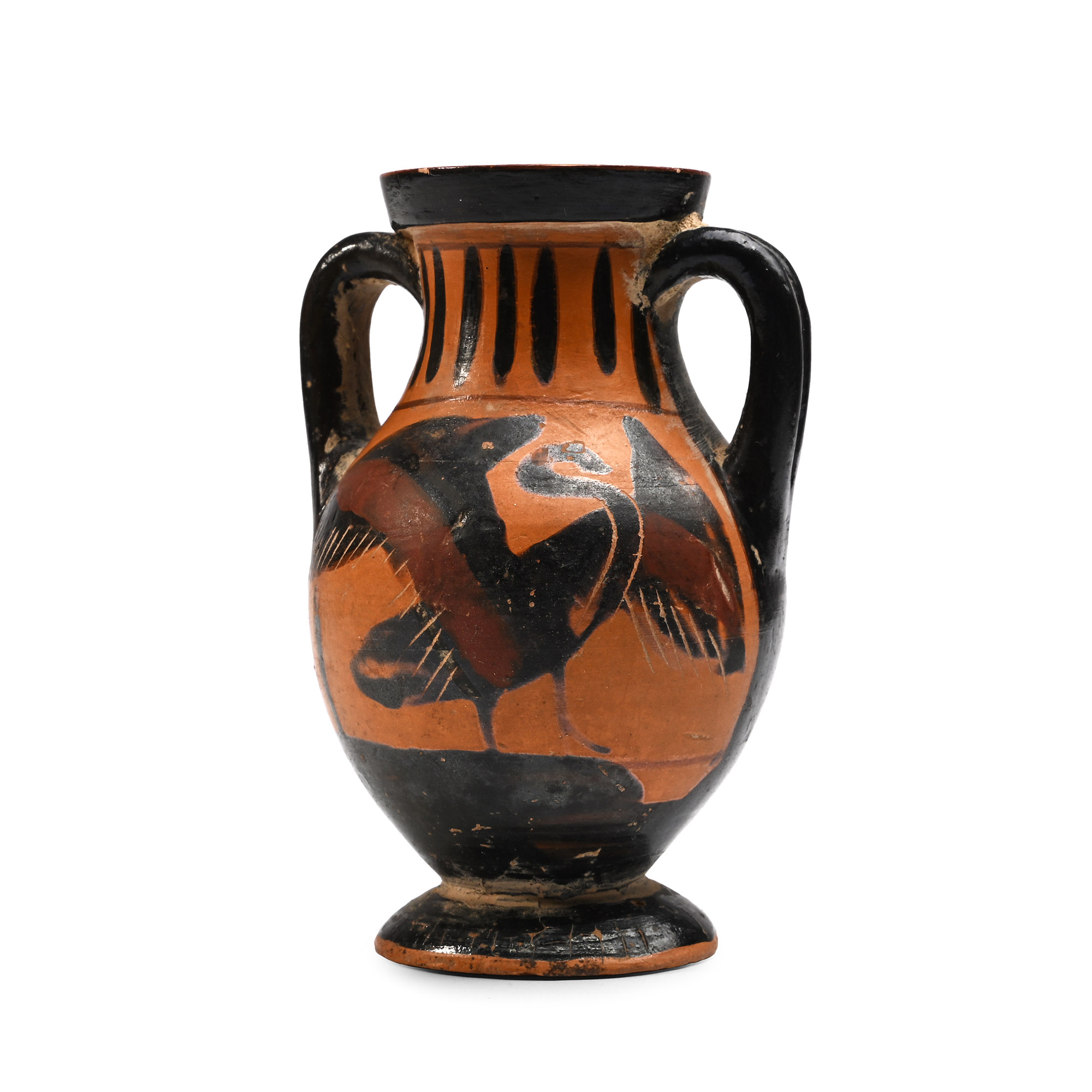 Greek Black-Figure Miniature Amphora with Swan