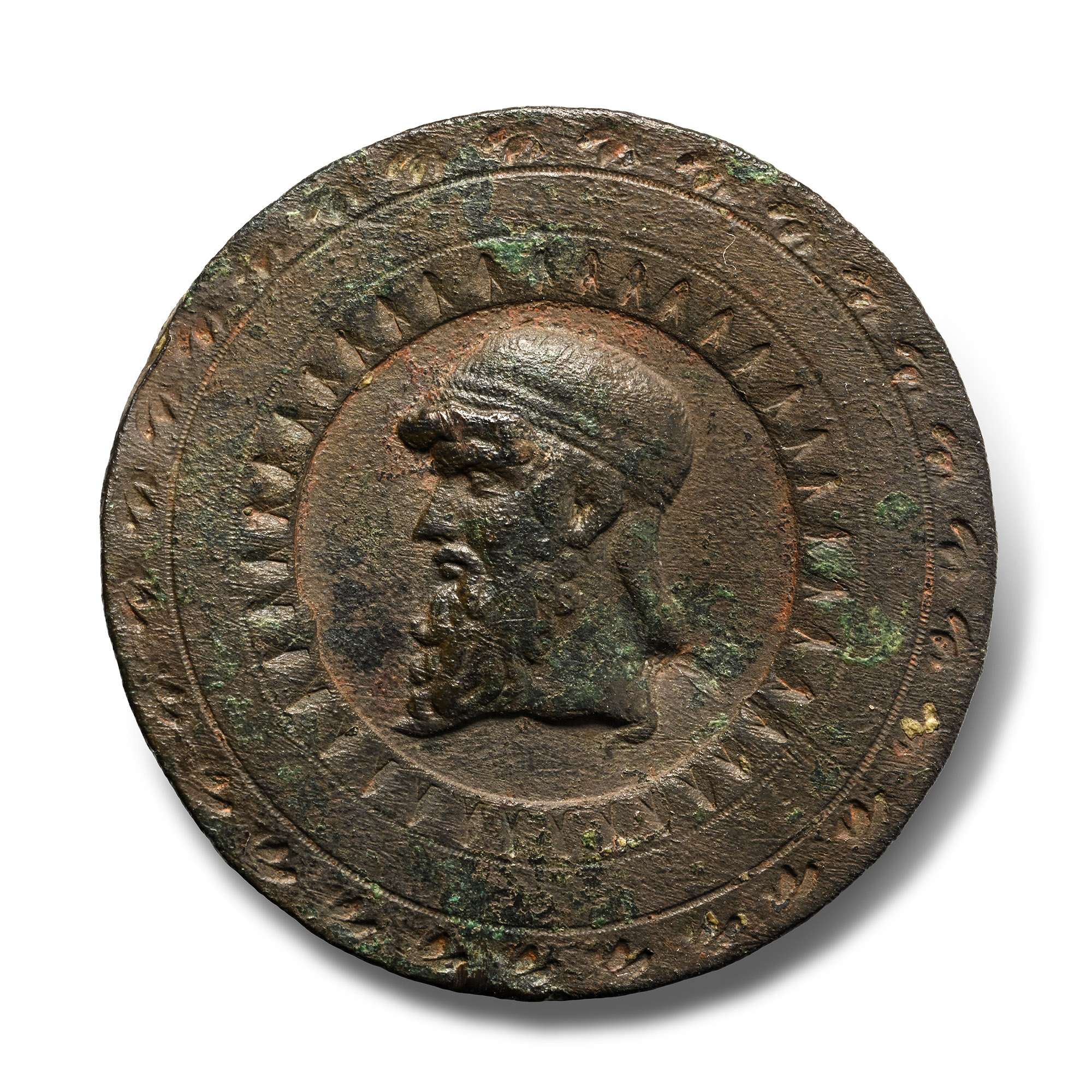 Parthian Bronze Medallion with a Bearded Man