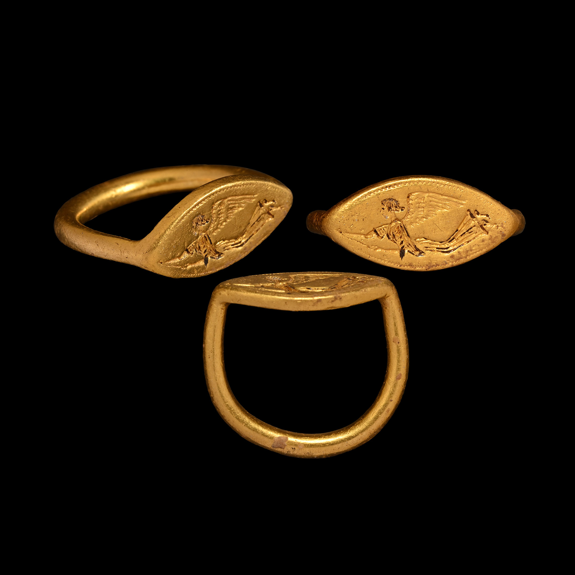 Greek Gold Ring Engraved with Goddess Nike