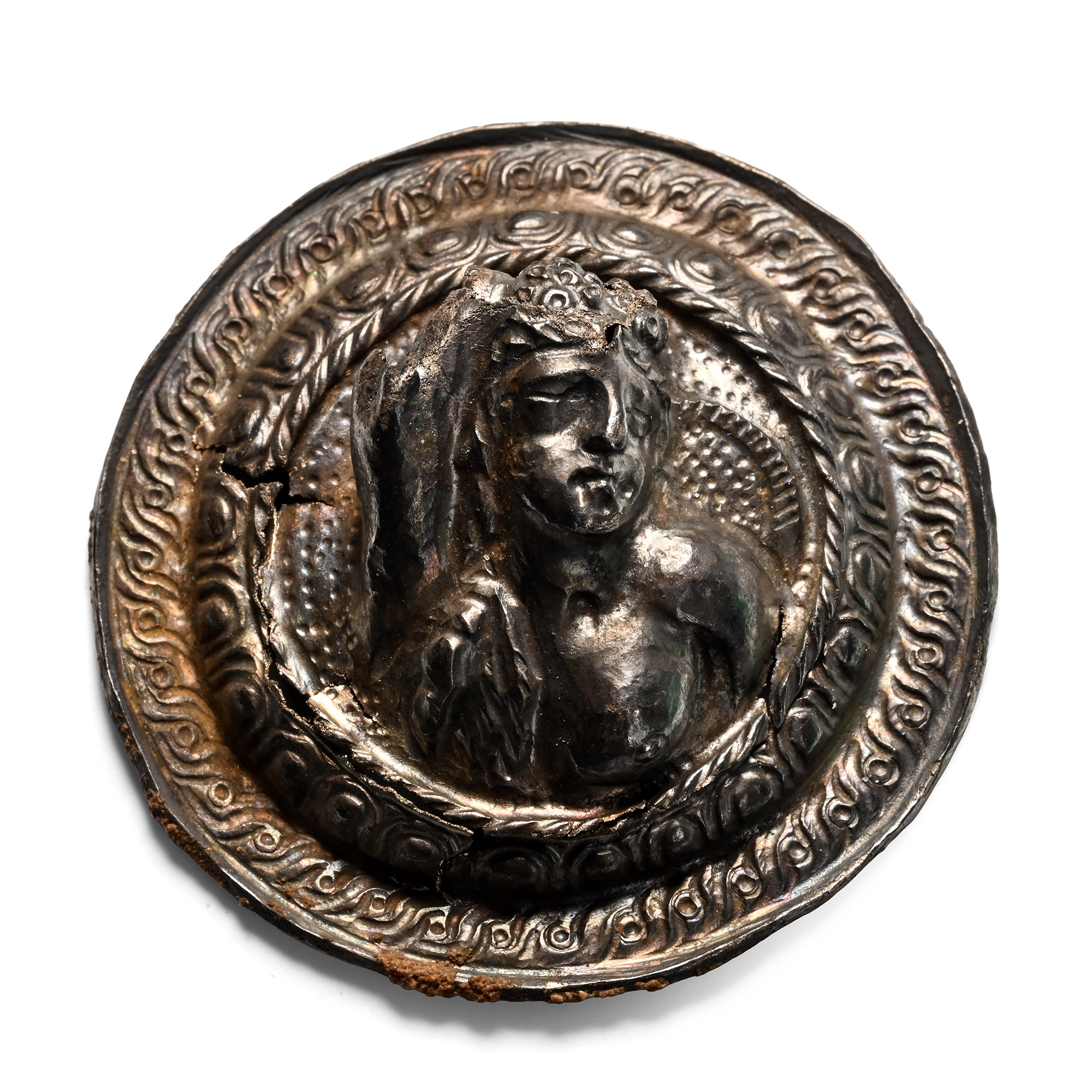 Greek Silver Phalera with Dionysus