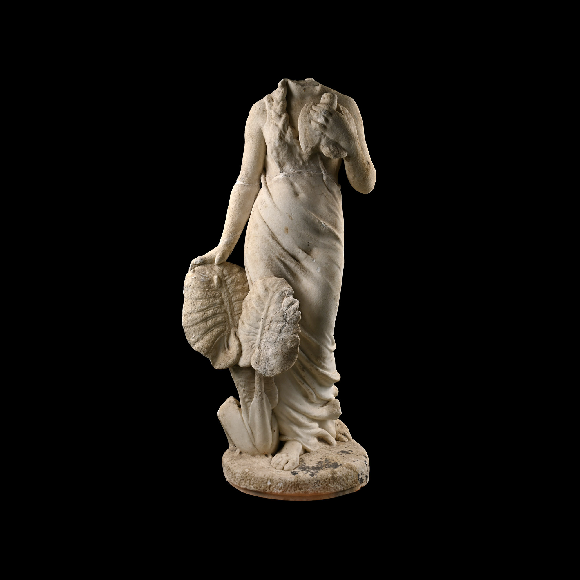 Large Carved Marble Statue of a Headless Maiden Holding a Dove