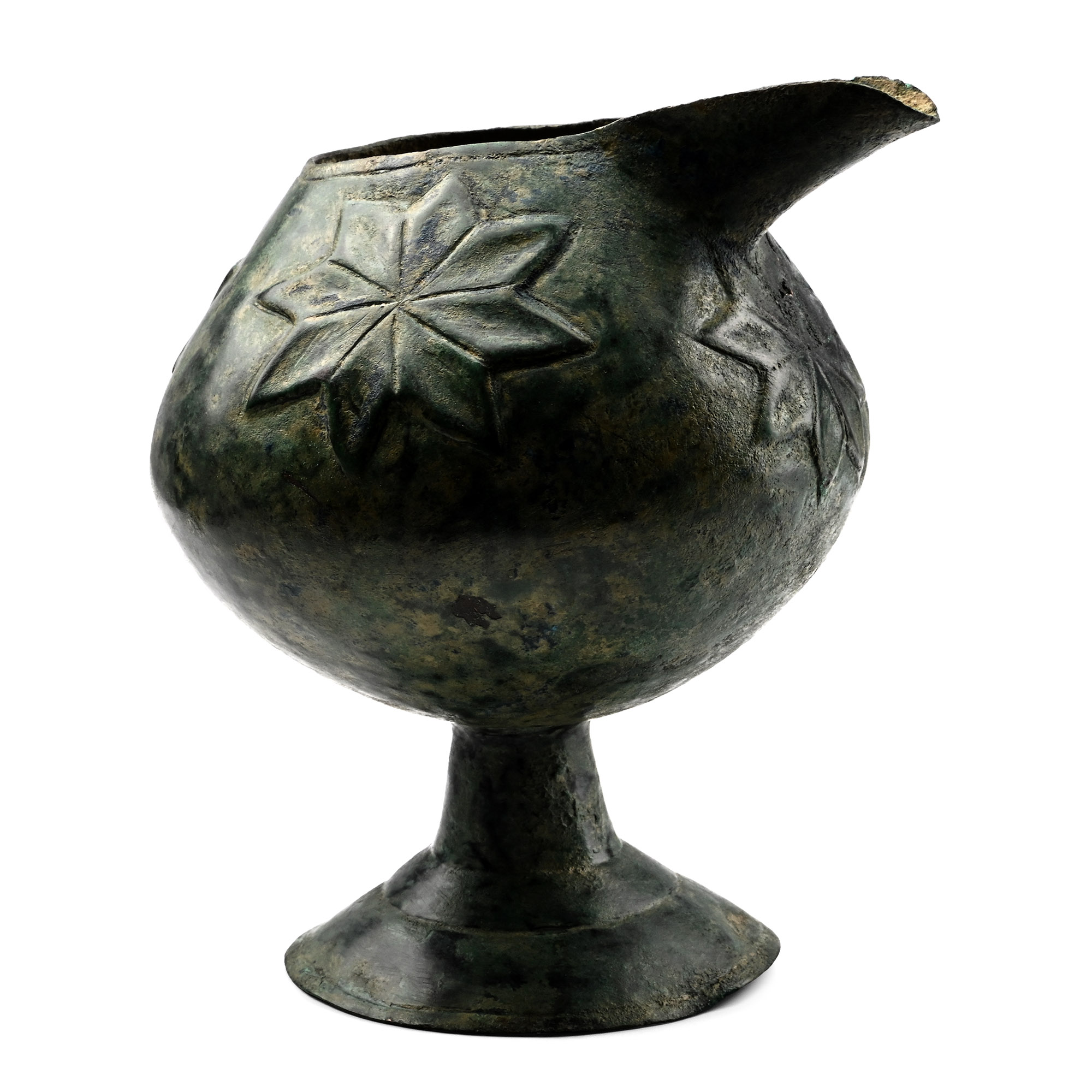 Elamite Bronze Spouted Vessel with Floral Design