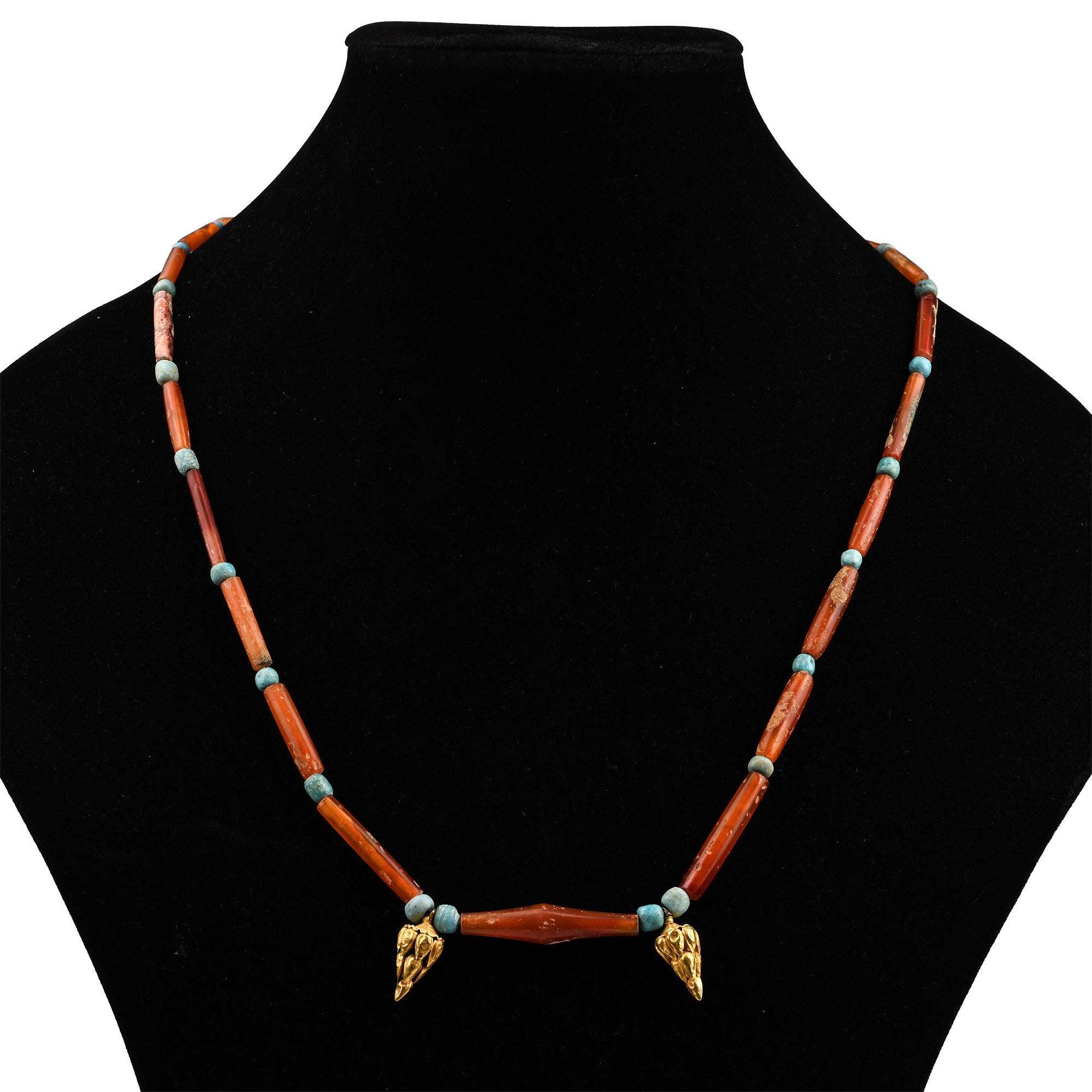 Western Asiatic Gold Necklace with Carnelian Beads and Gold Grape Pendants