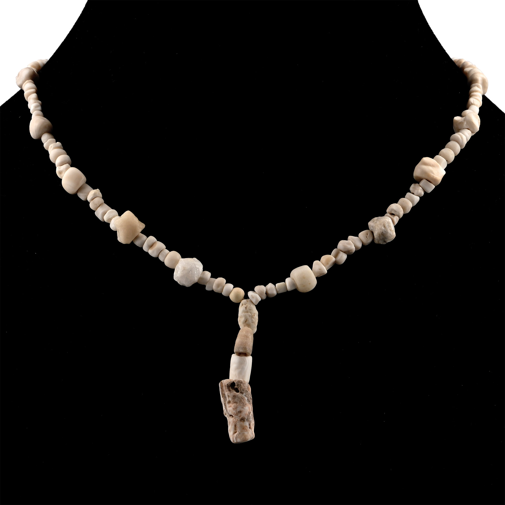 Western Asiatic White and Beige Stone Bead Necklace String
