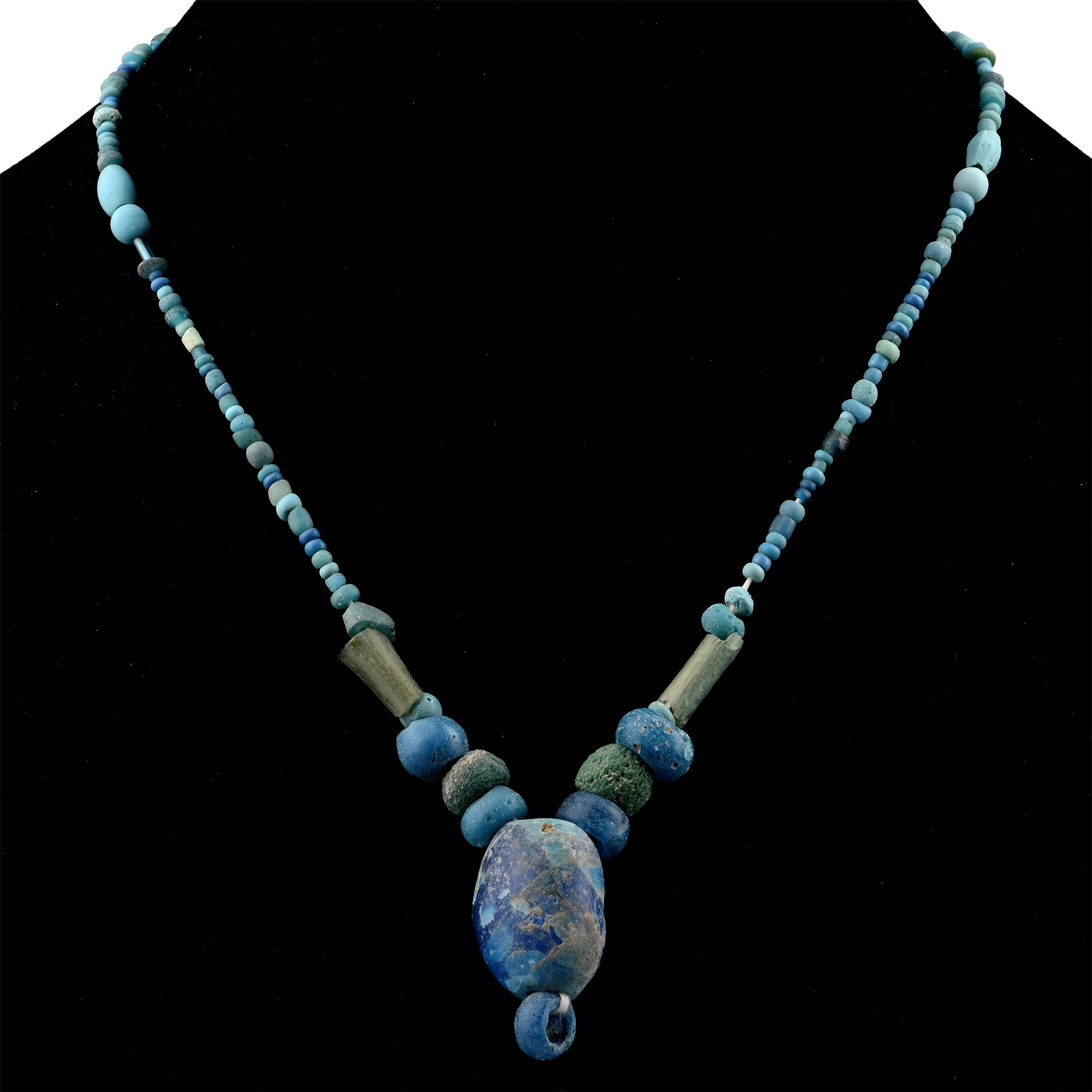 Roman and Other Blue and Green Glass Bead Necklace String