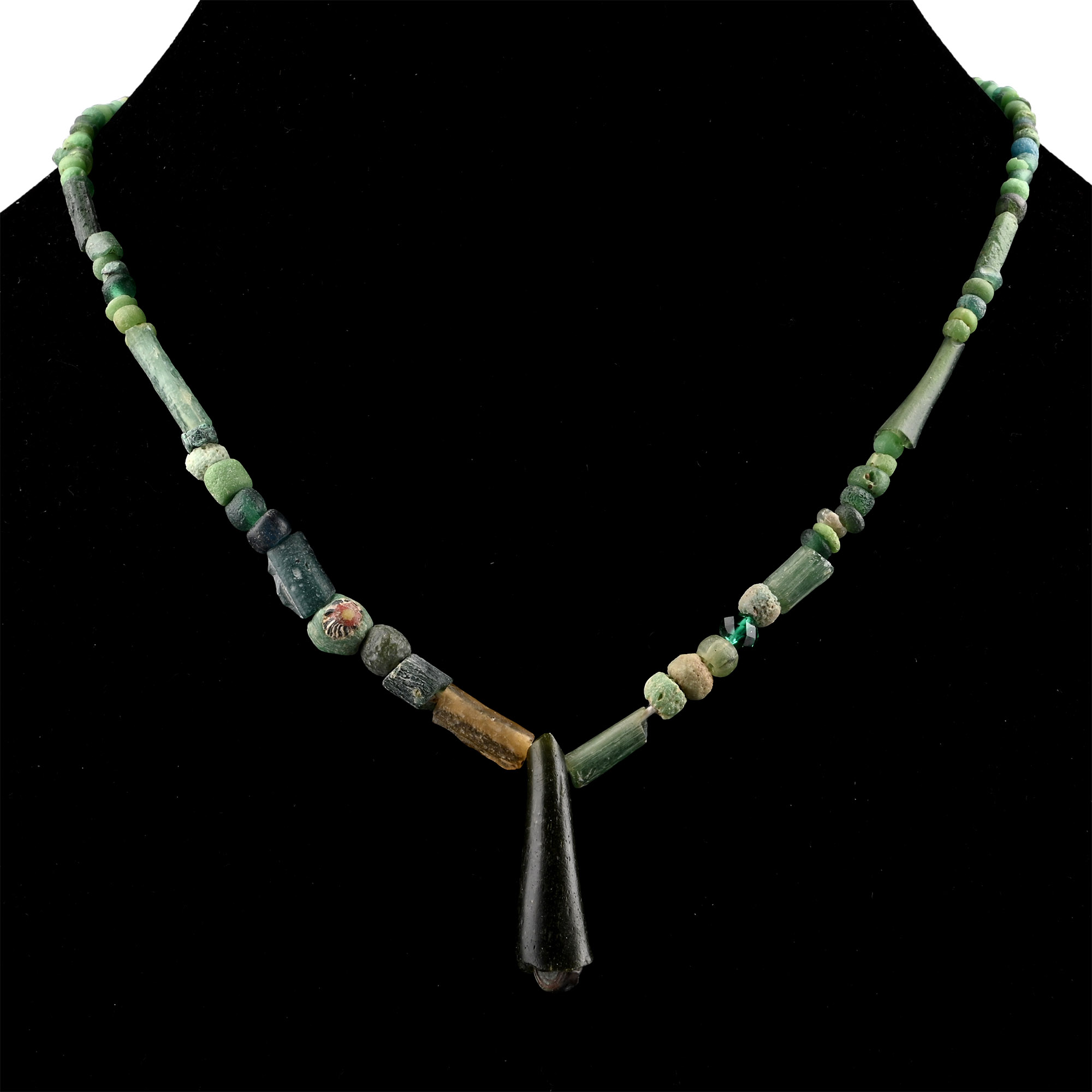 Roman and Other Green Glass Bead Necklace String