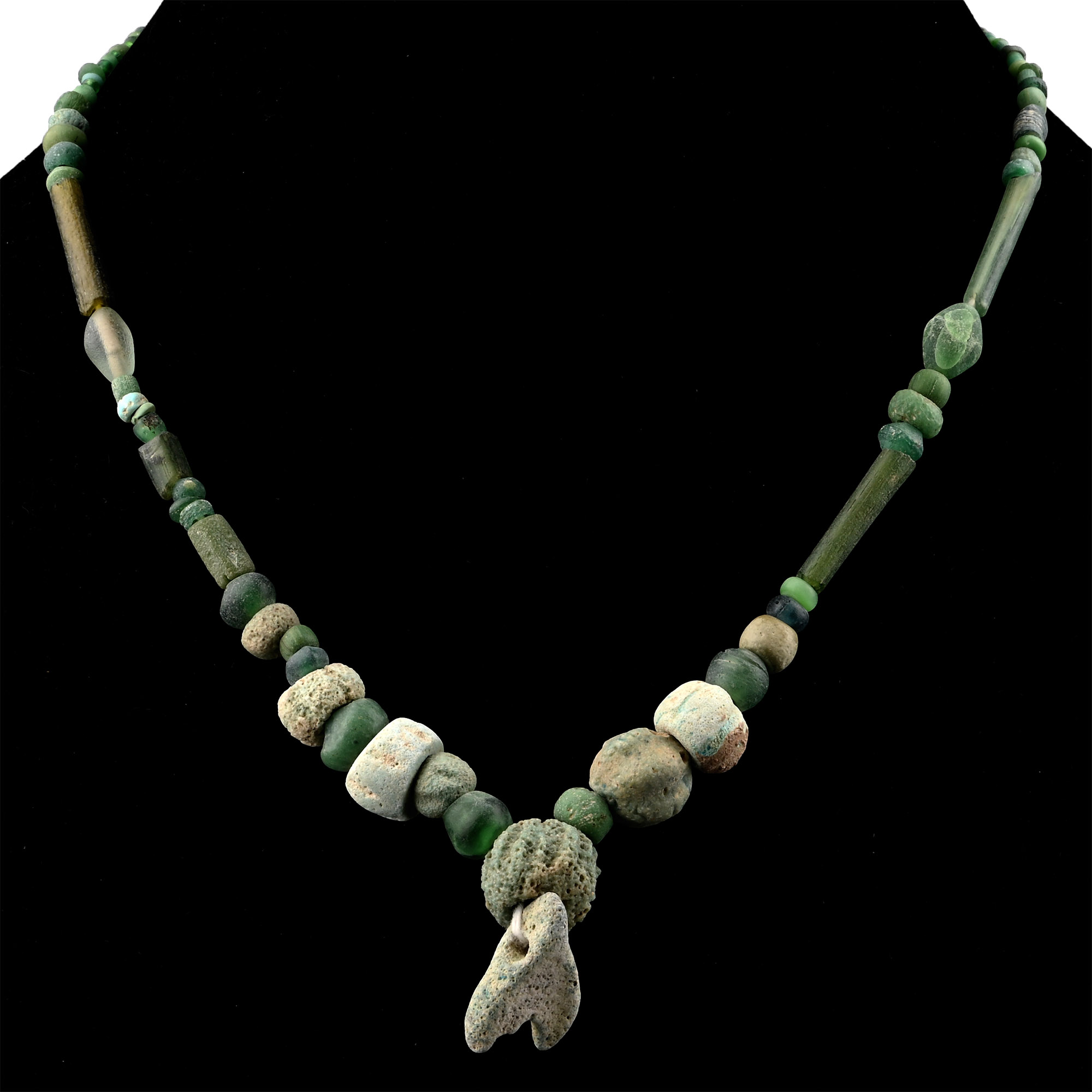 Roman and Other Green Glass Bead Necklace String