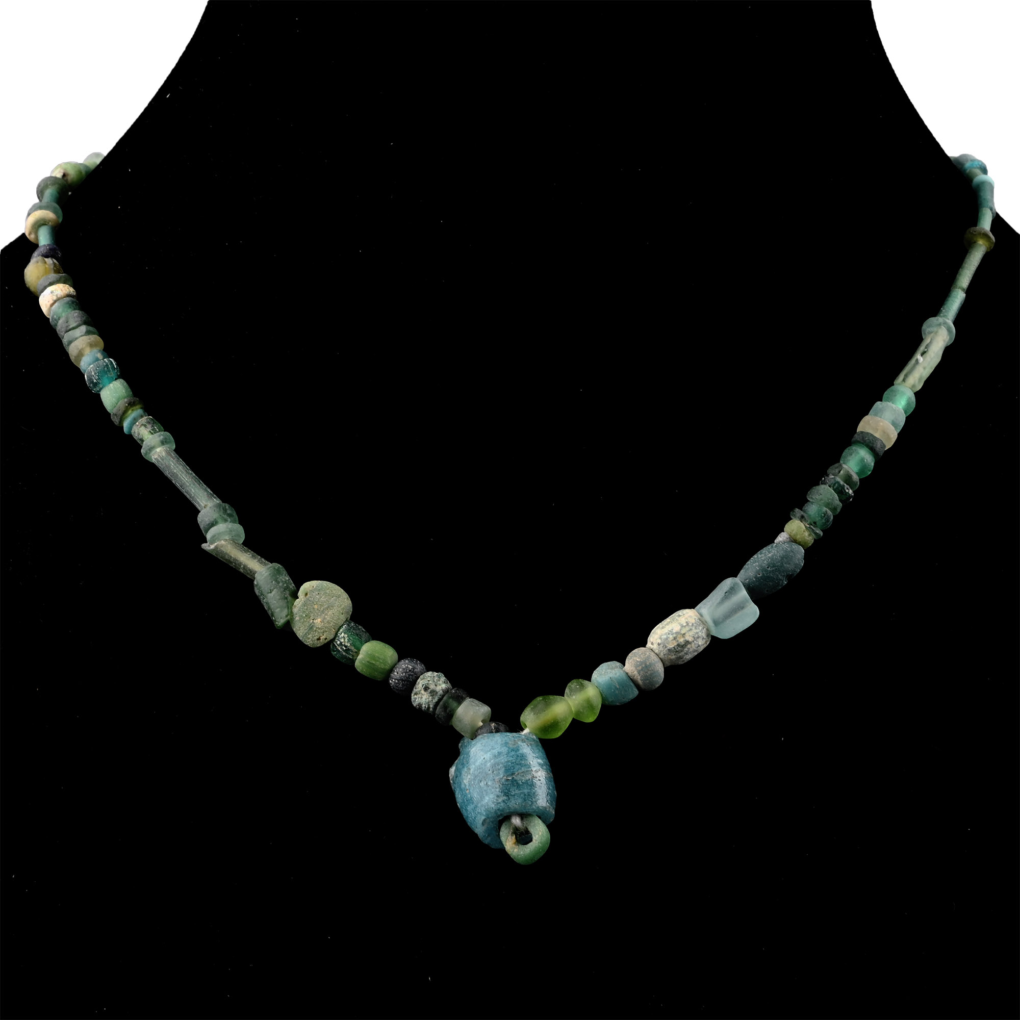 Roman and Other Blue and Green Glass Bead Necklace String