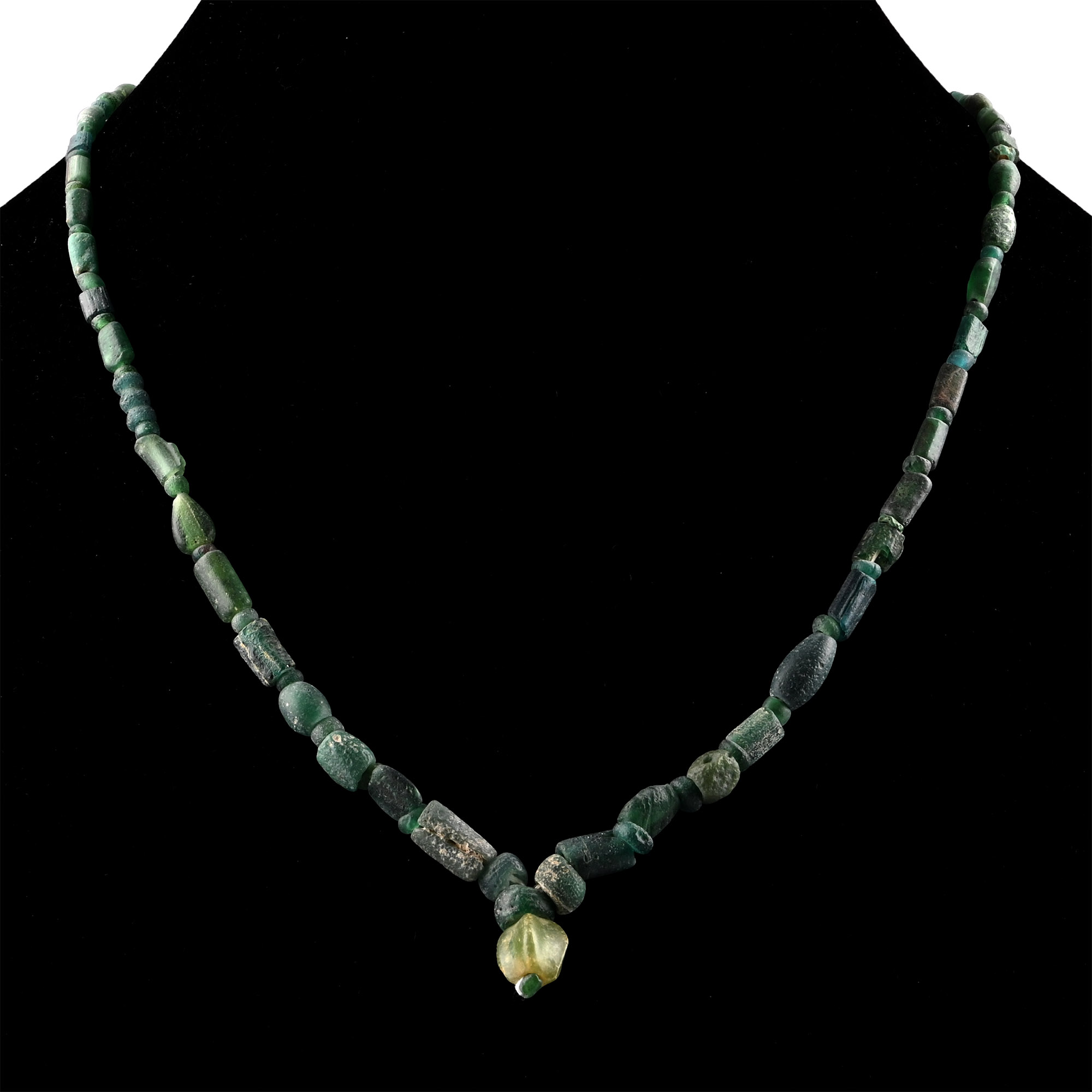 Roman and Other Dark Green Glass Bead Necklace String