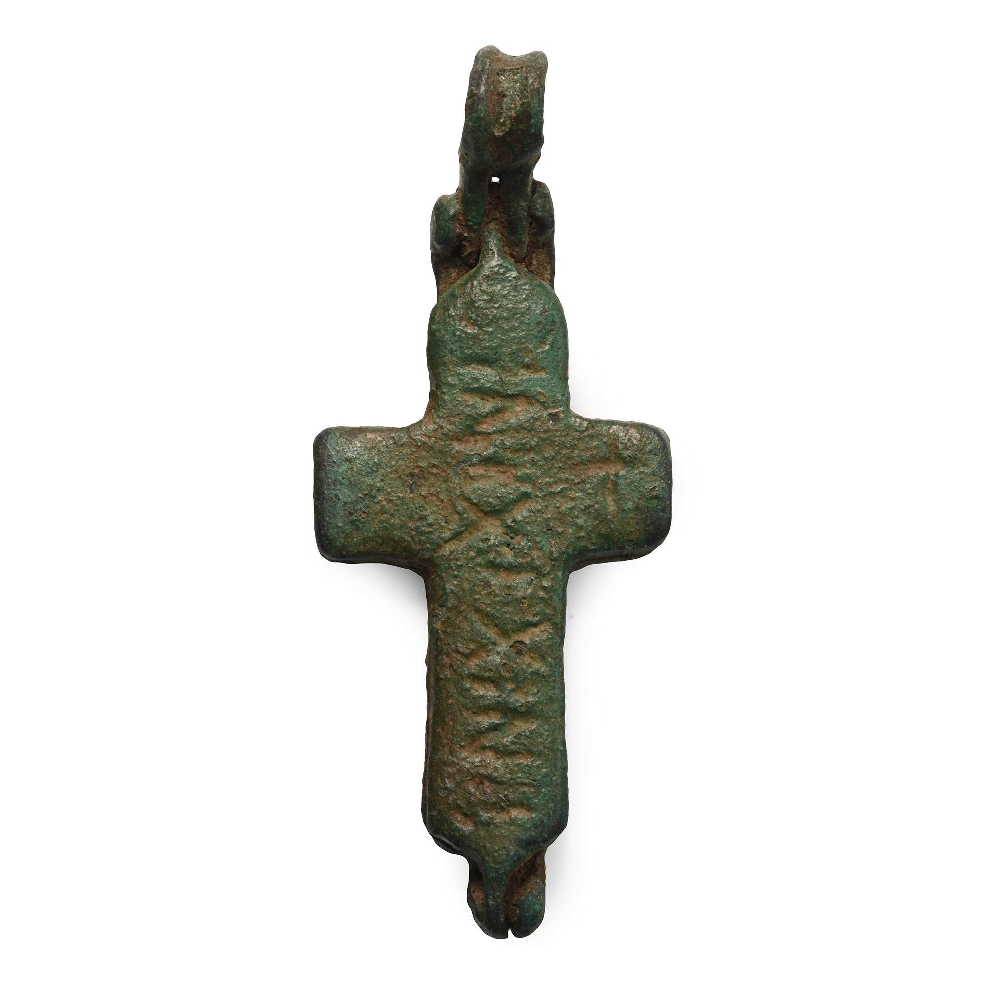 Reliquary Bronze Cross Pendant with Dark Age Inscription to Reverse