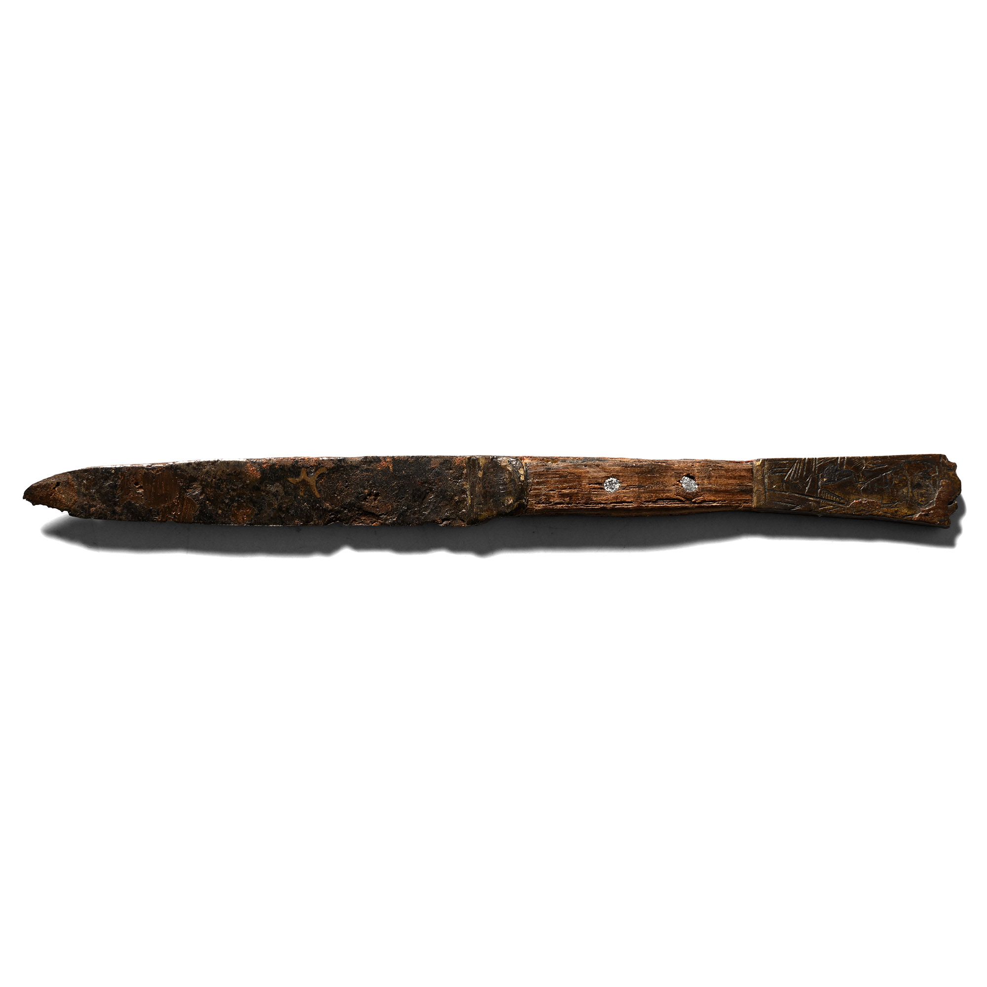Medieval Iron Knife with Bronze Figural Pommel