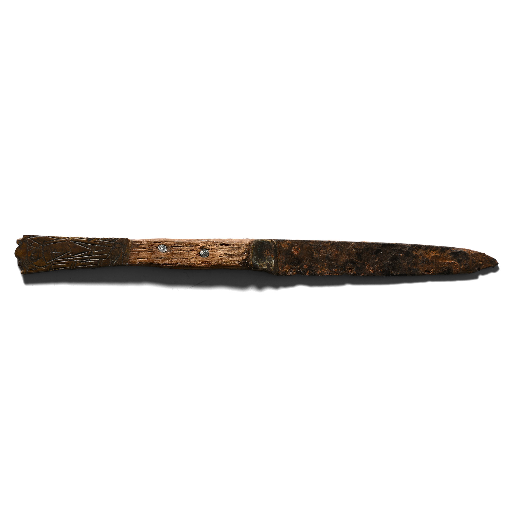 Medieval Iron Knife with Bronze Figural Pommel