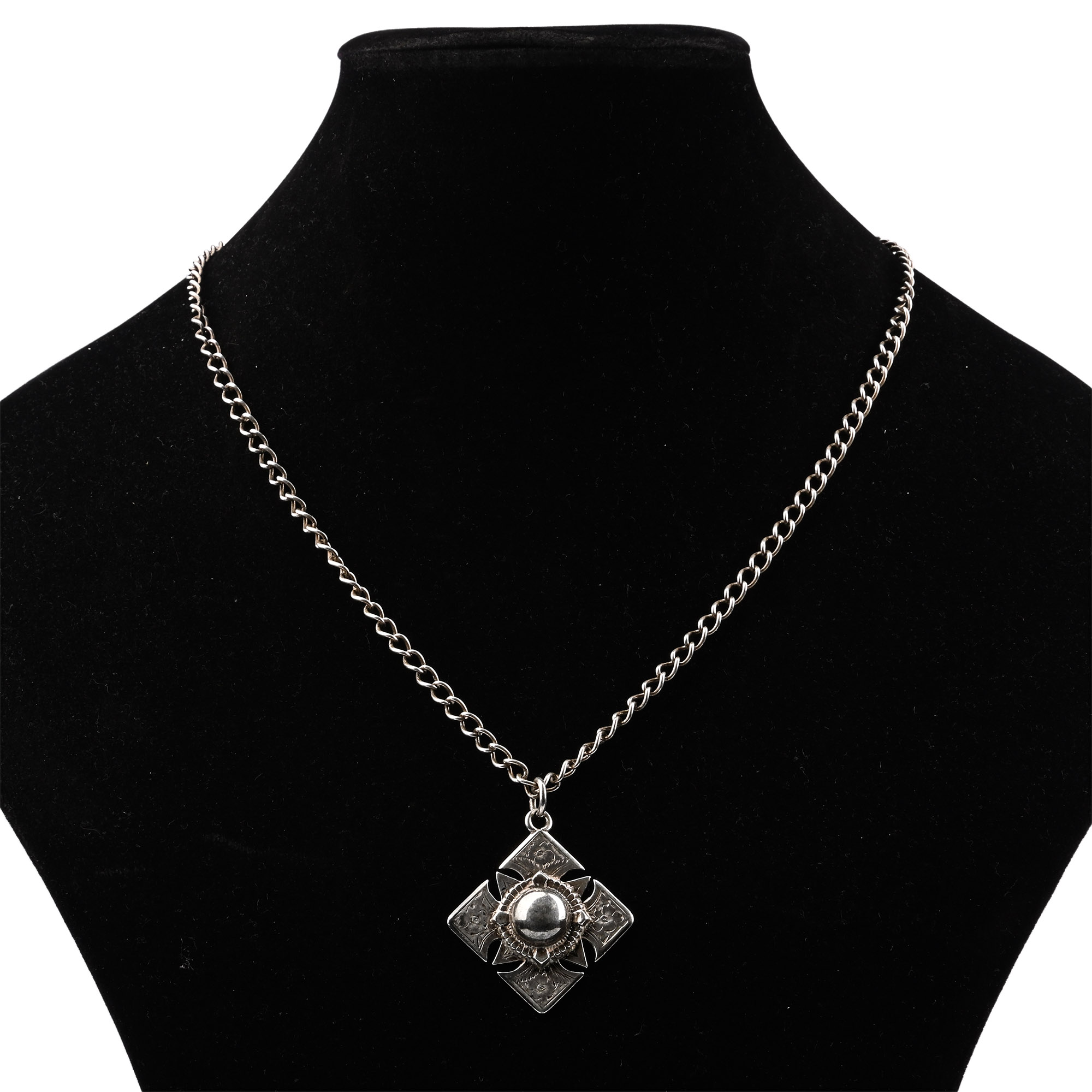 Post Medieval Engraved Silver Cross Pendant with Monogram
