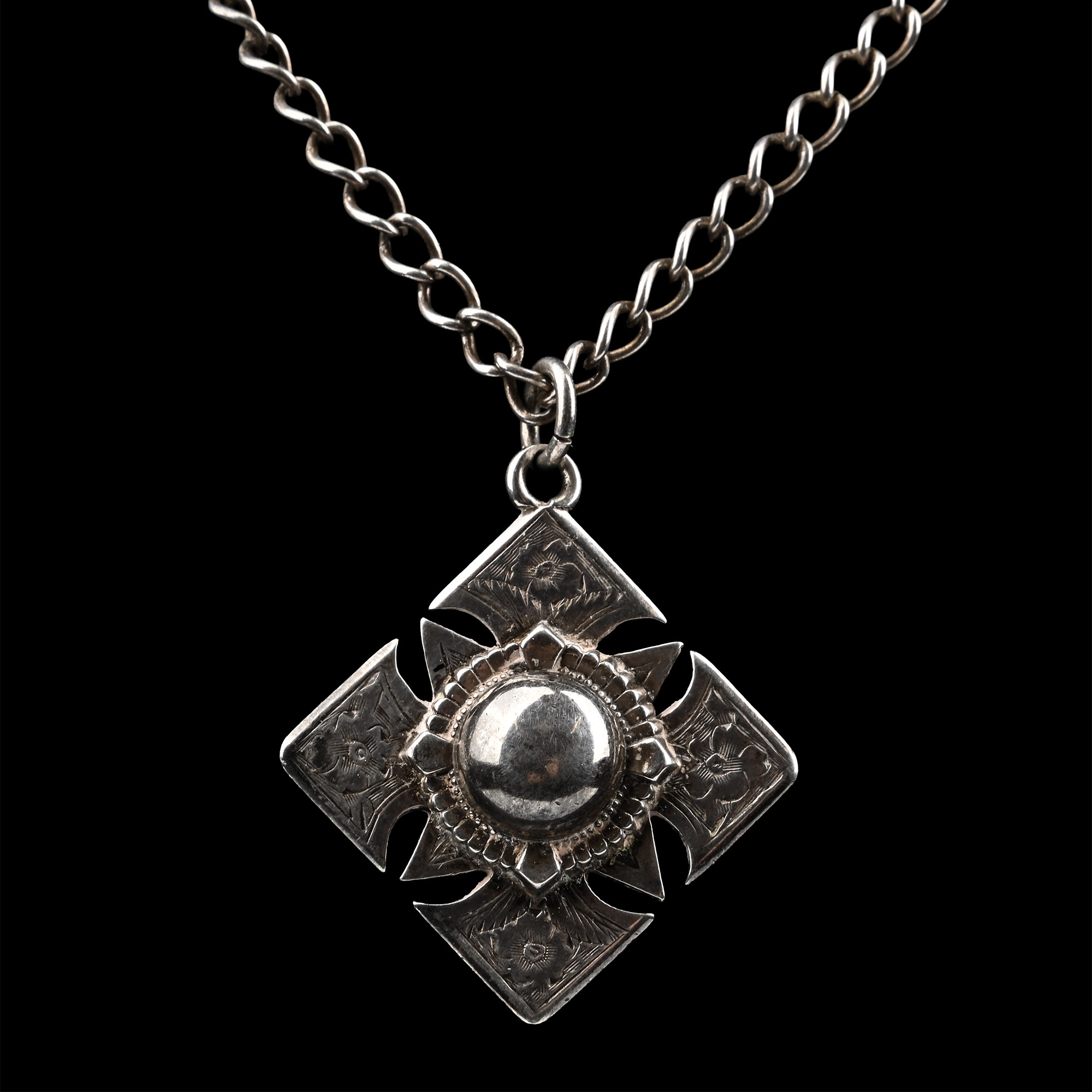 Post Medieval Engraved Silver Cross Pendant with Monogram