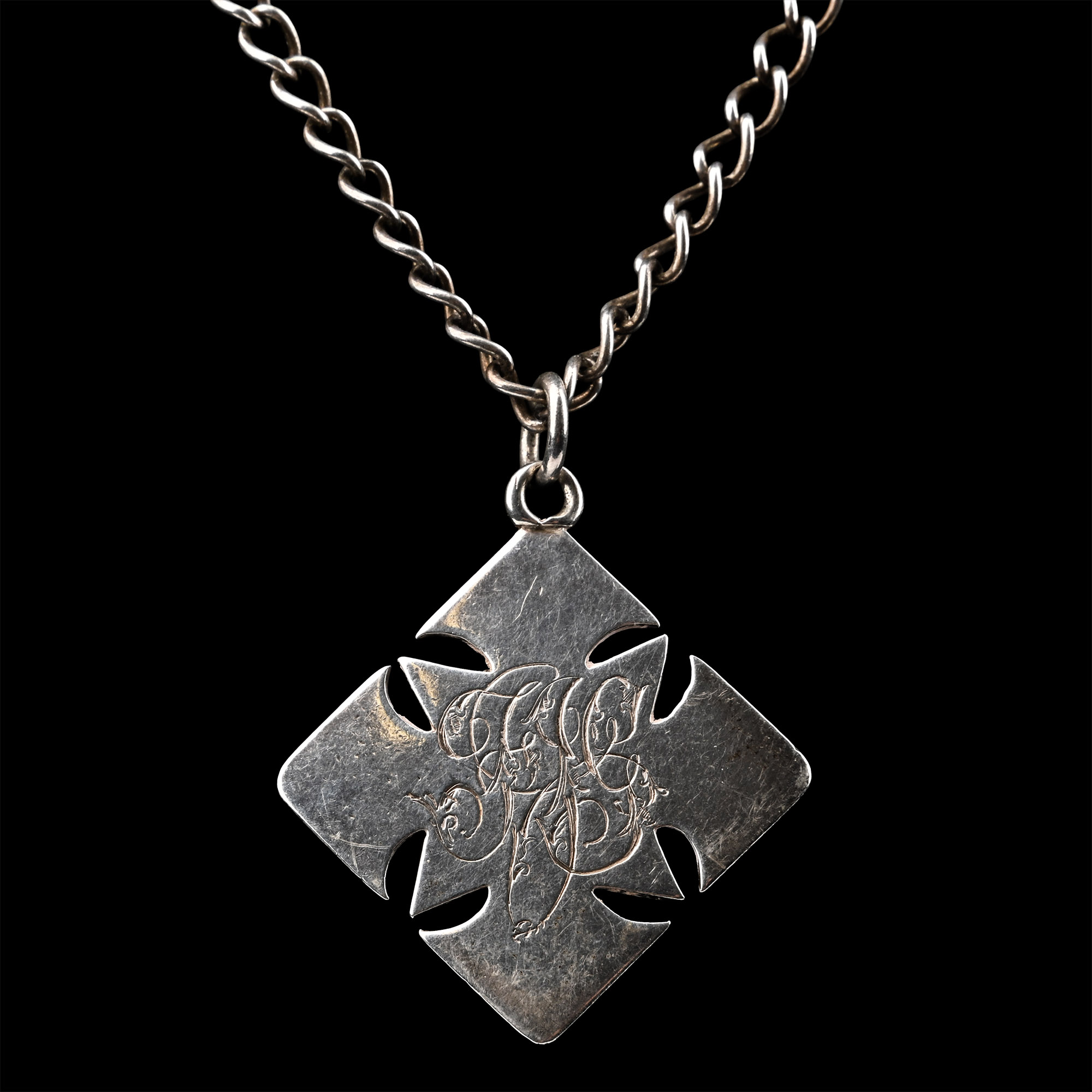 Post Medieval Engraved Silver Cross Pendant with Monogram