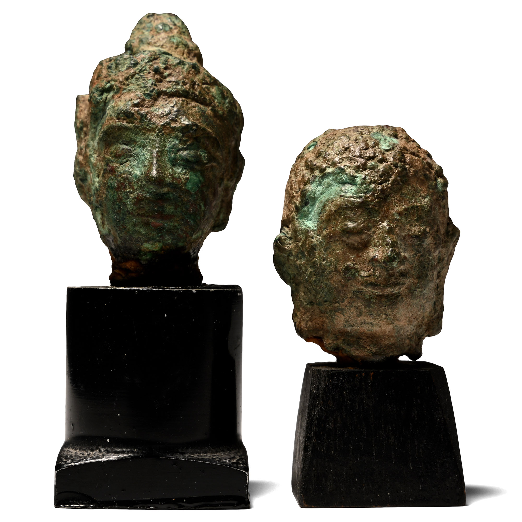 South East Asian Bronze Buddha Head Group