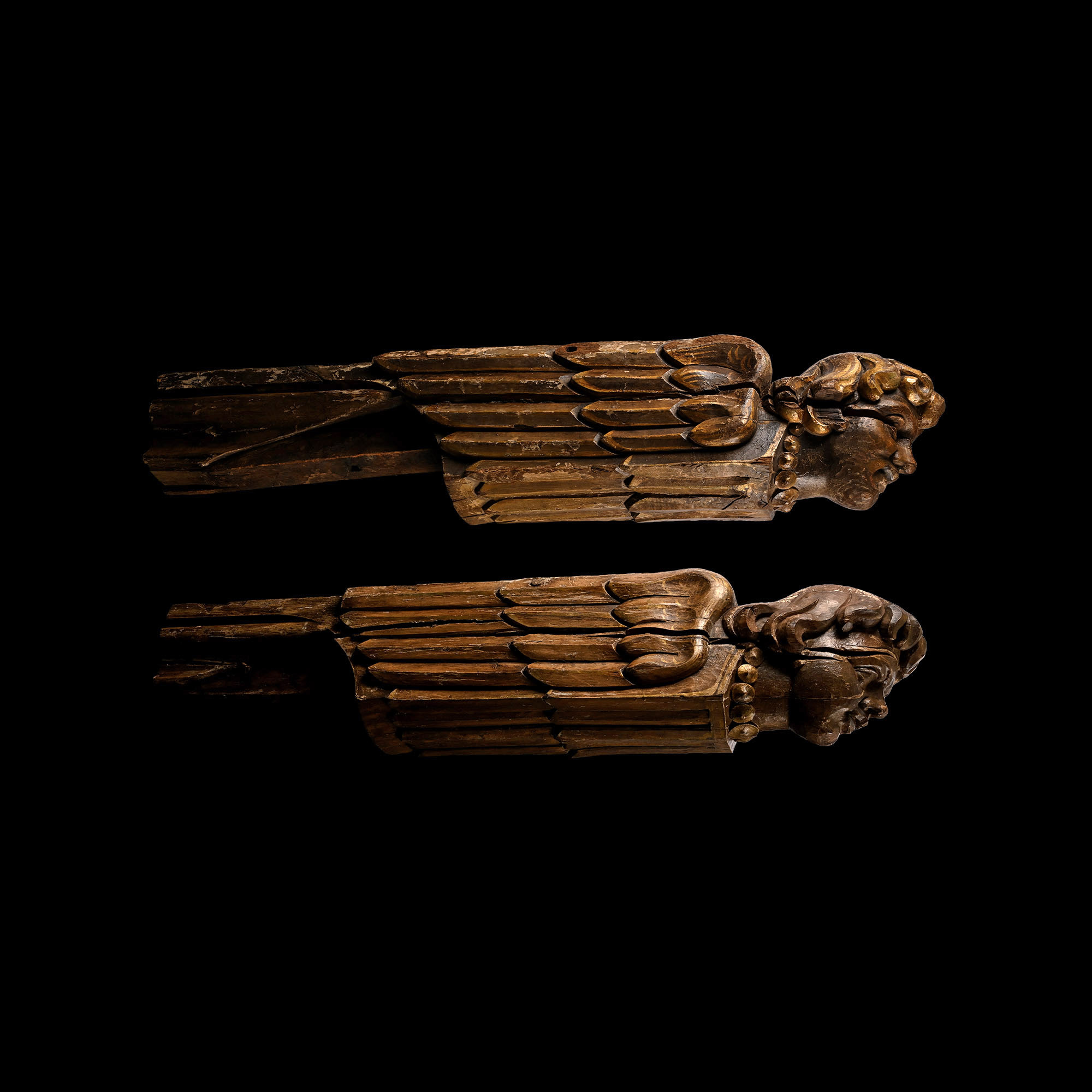 Massive Medieval Gilt Oak Hammer Beam Roof Angel Pair