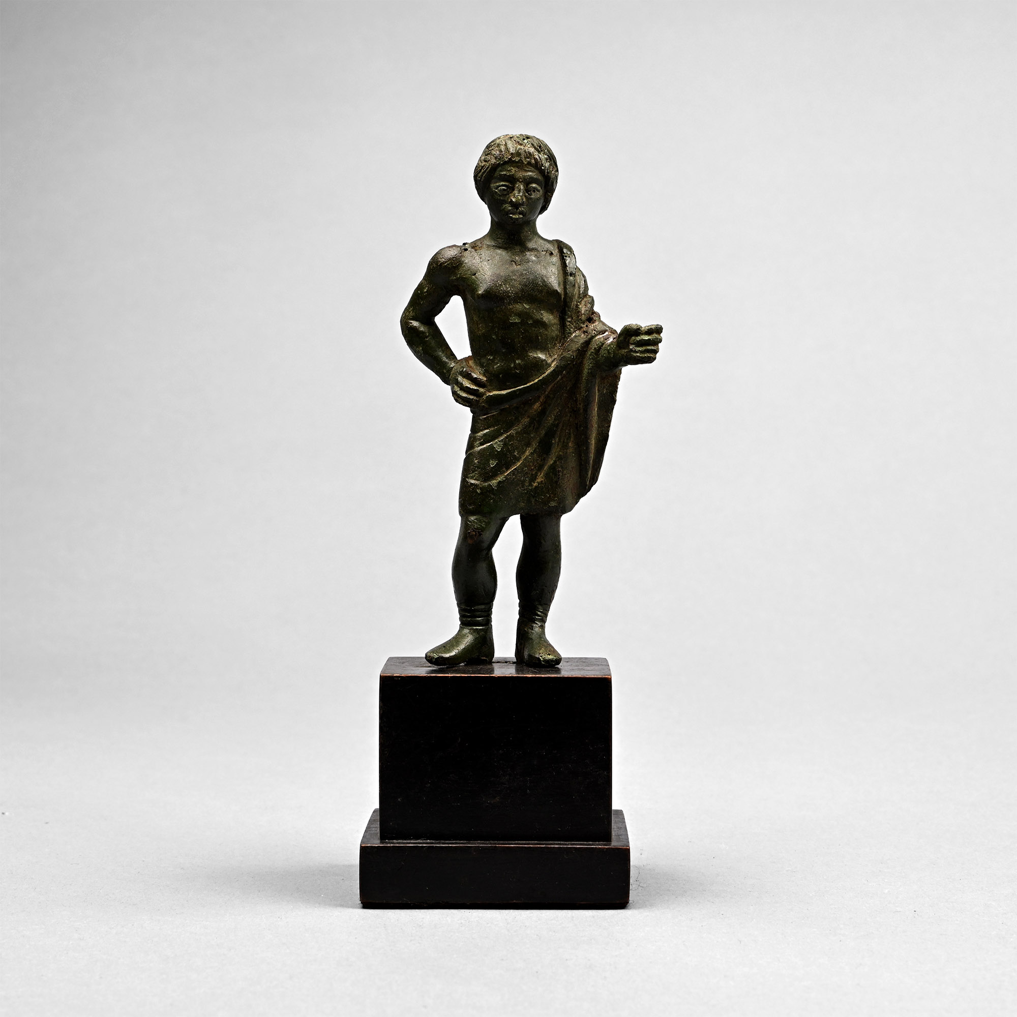 Etruscan Bronze Statuette of a Draped Hero