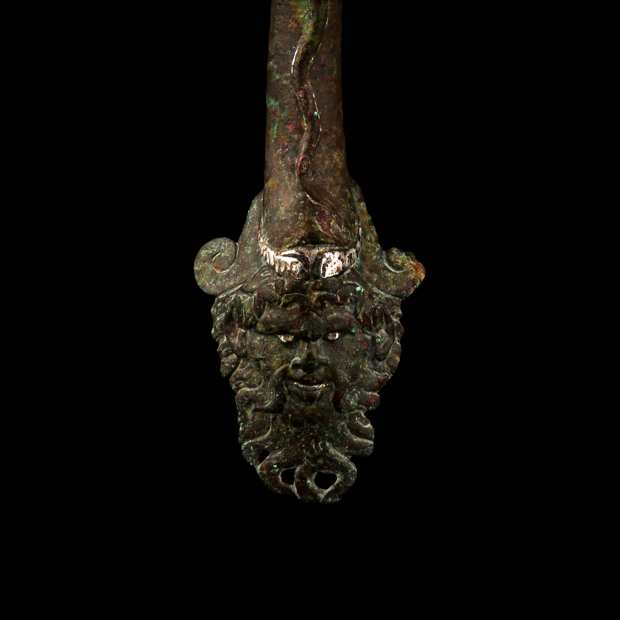 Roman Bronze Vessel Handle with Face
