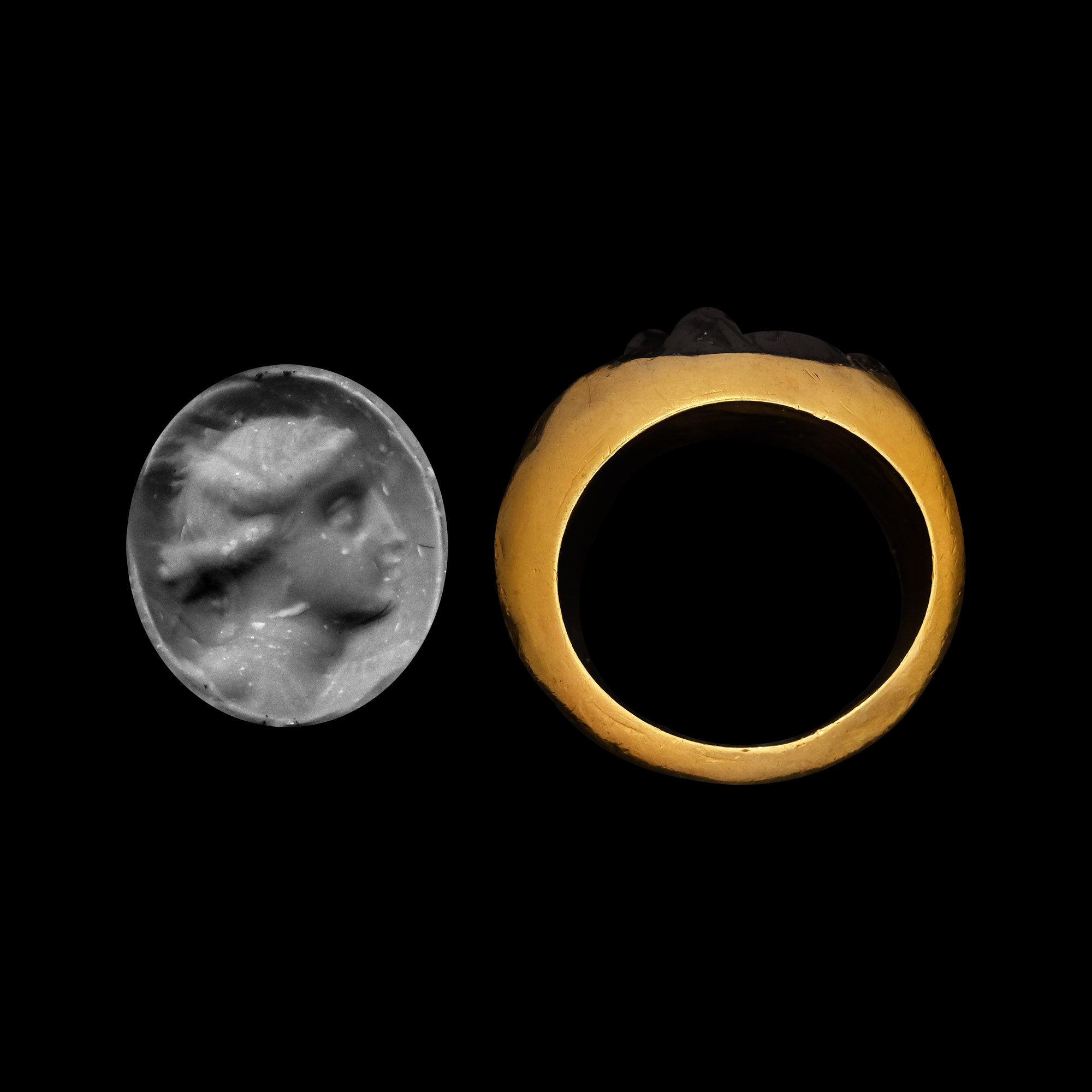 Greek Gold Ring with Artemis Gemstone