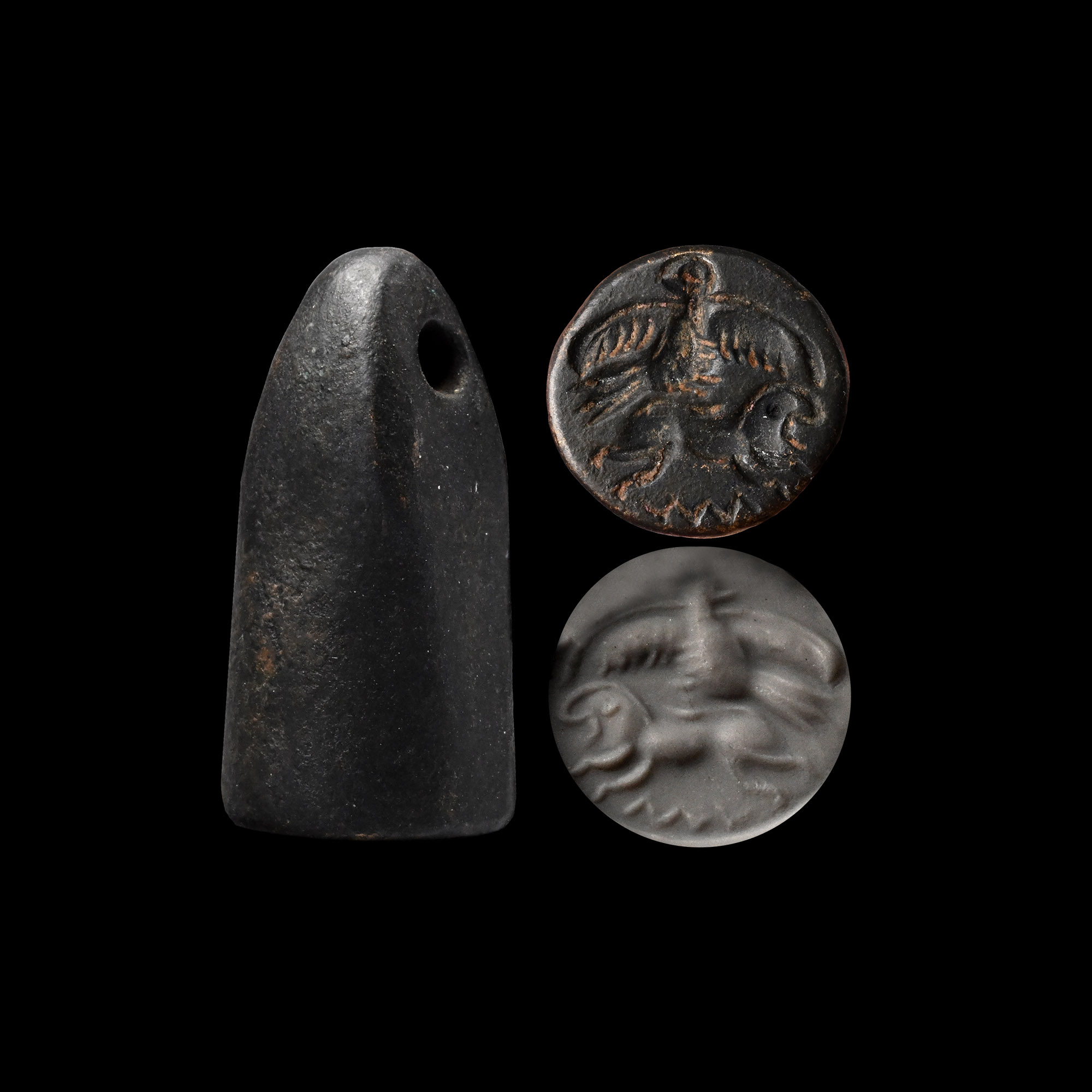 Urartu Hematite Stamp Seal with Eagle and Lion