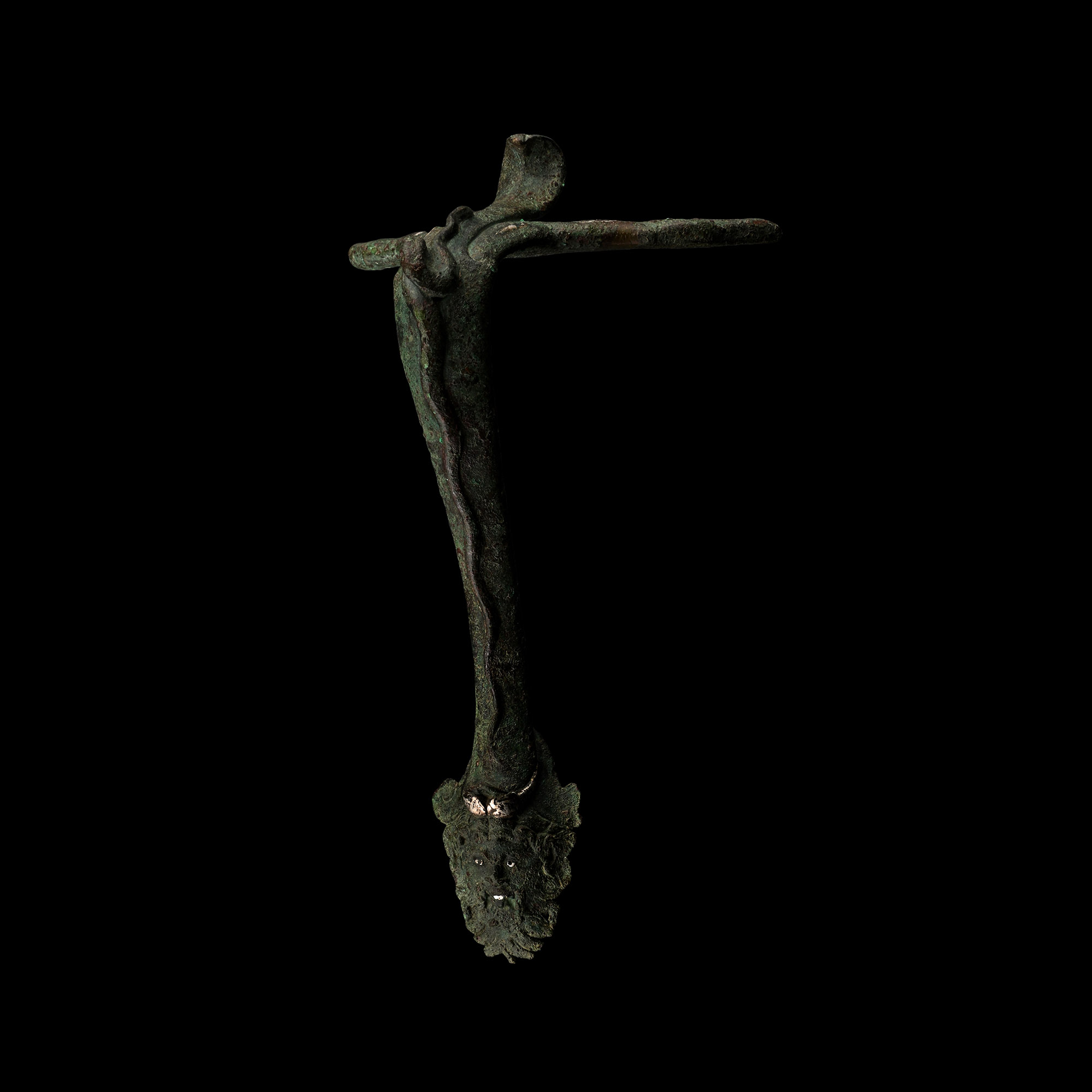 Roman Bronze Vessel Handle with Face