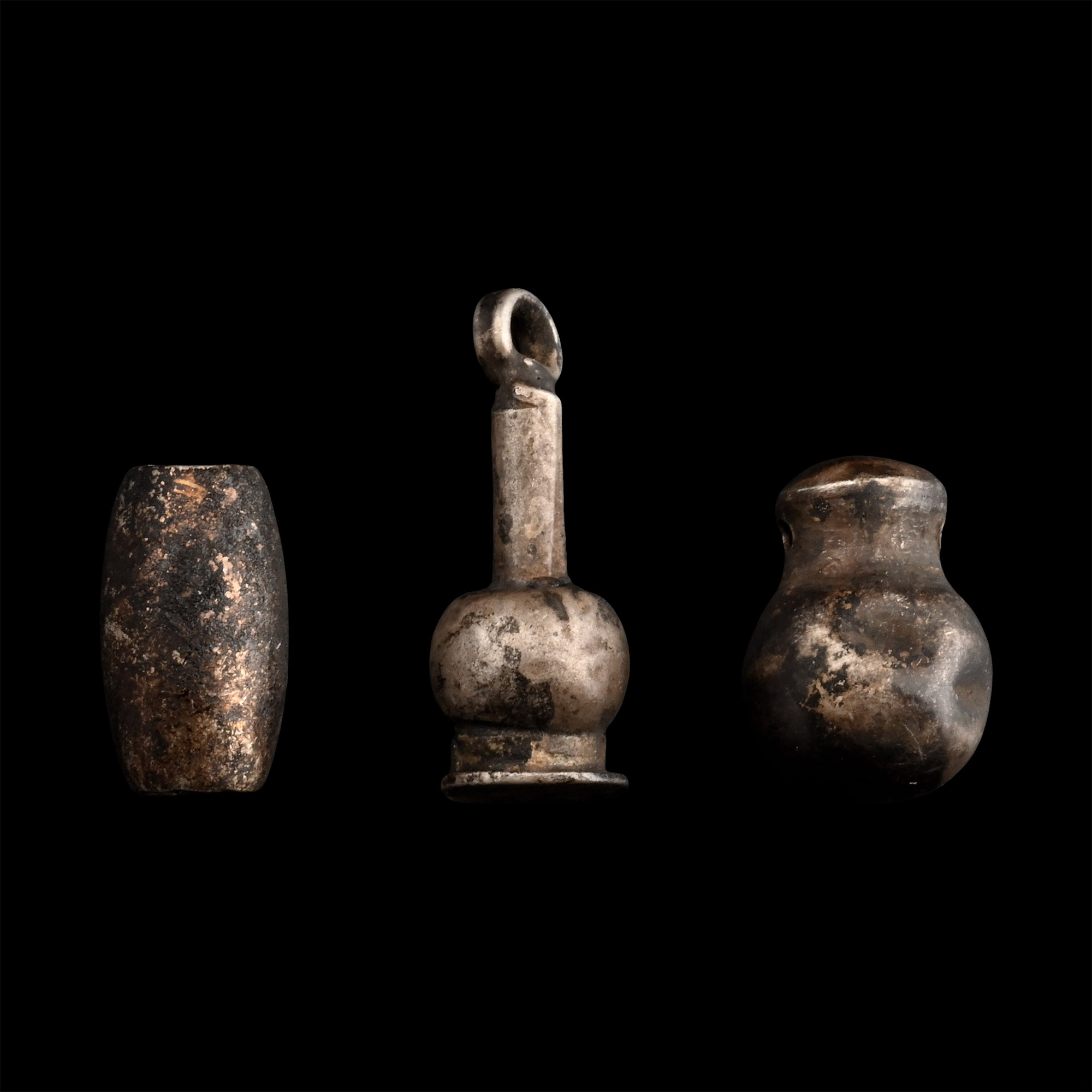 Egyptian Silver Poppy Amulet and Beads