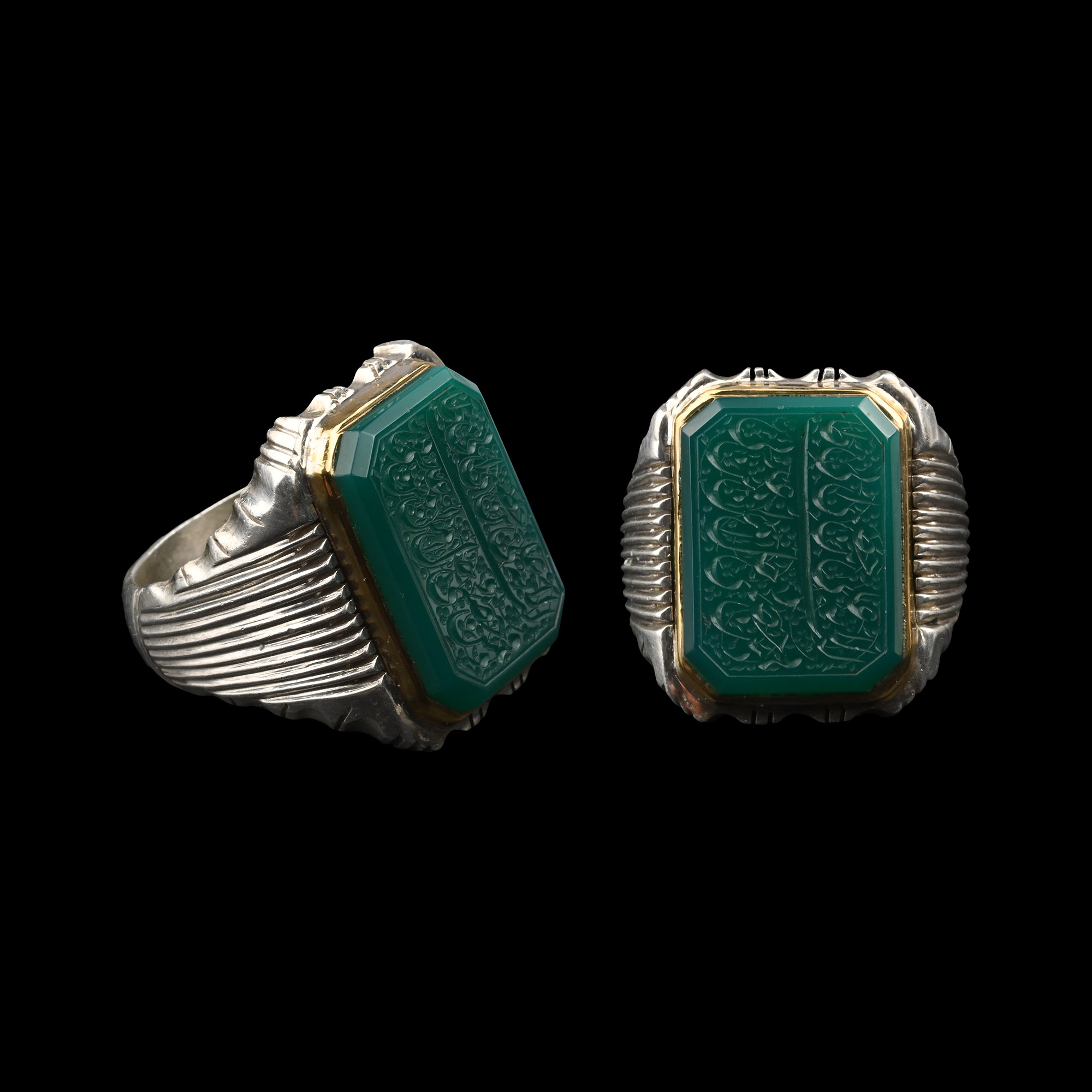 Silver-Coloured Metal Ring with Calligraphic Gem