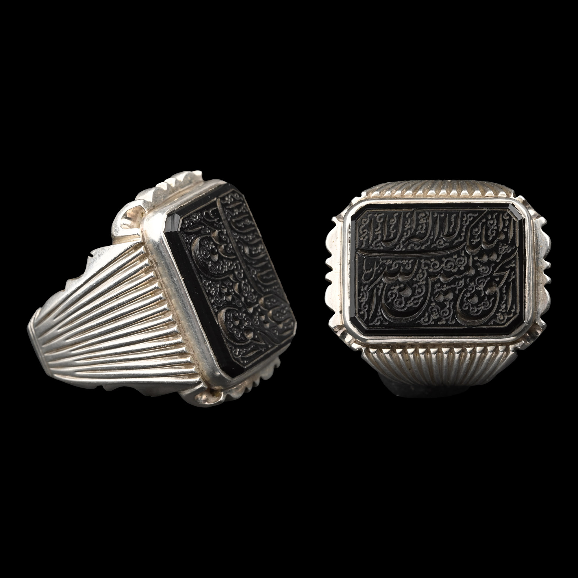 Silver-Coloured Metal Ring with Calligraphic Gem