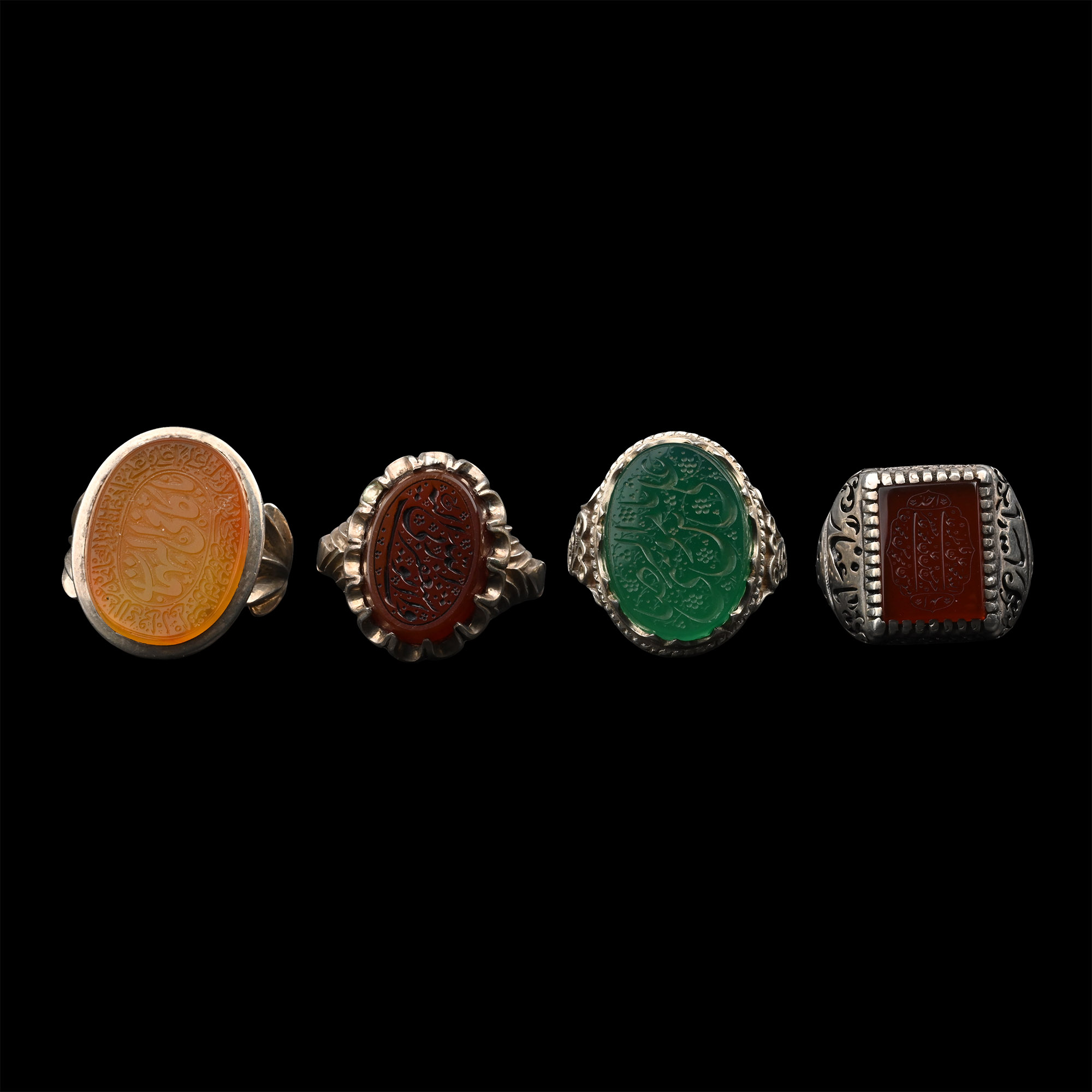 Silver-Coloured Metal Rings with Calligraphic Gems
