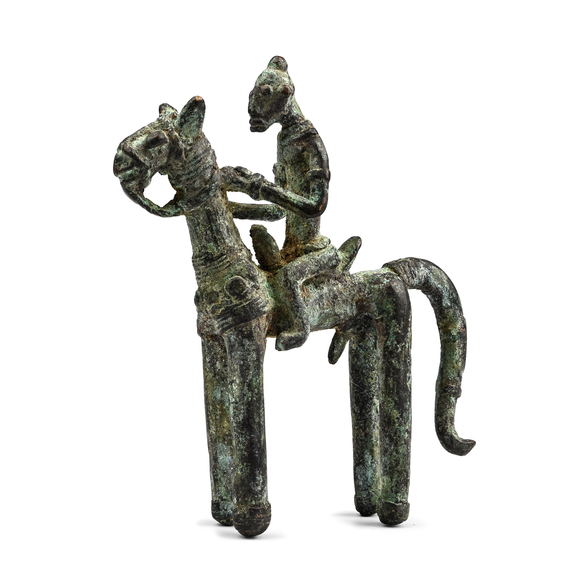 African Tribal Bronze Horse and Rider Figure